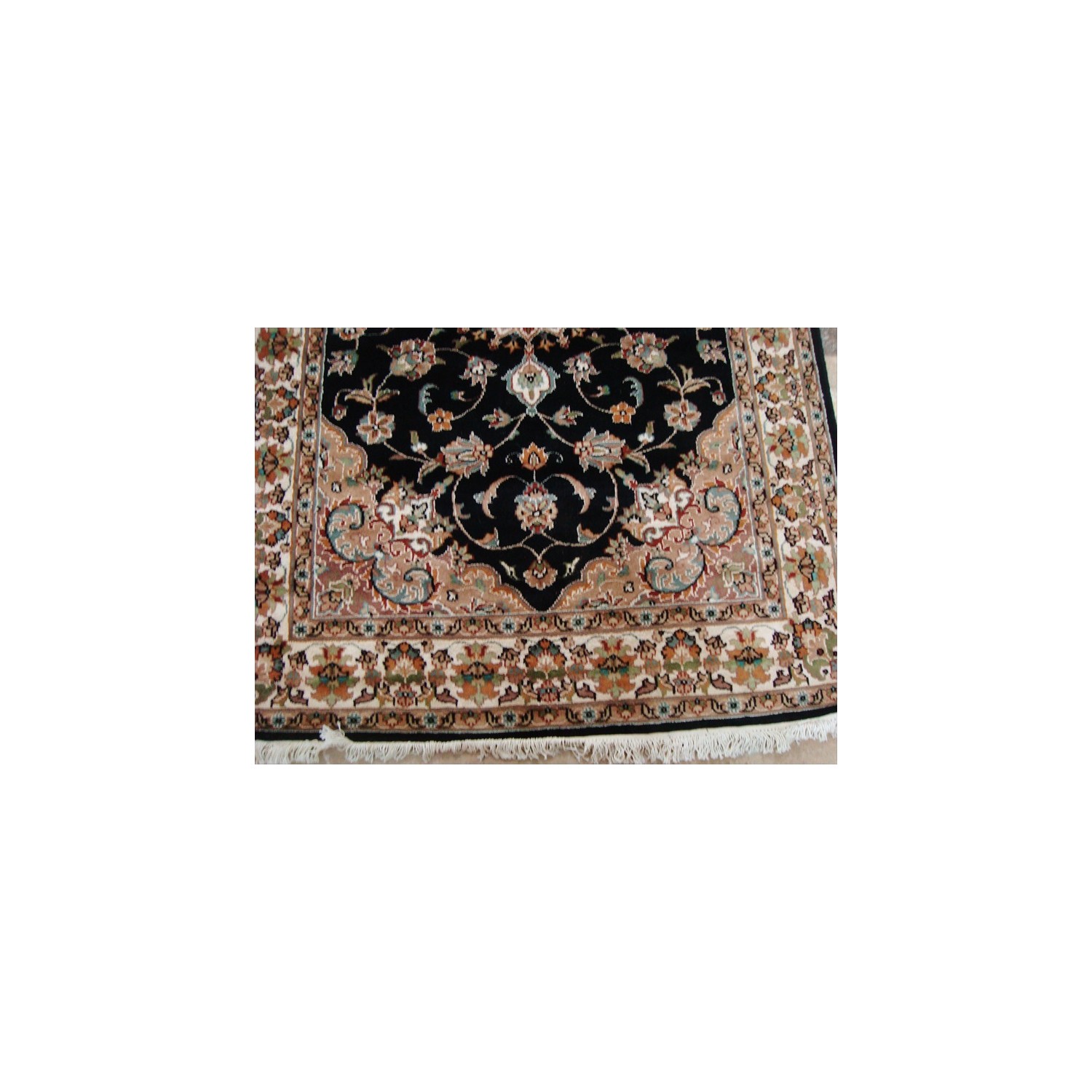 Wow Black Beauty Floral Oriental Hand Knotted Rug Wool Silk Carpet'