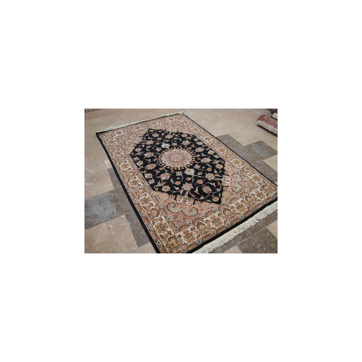 Wow Black Beauty Floral Oriental Hand Knotted Rug Wool Silk Carpet'