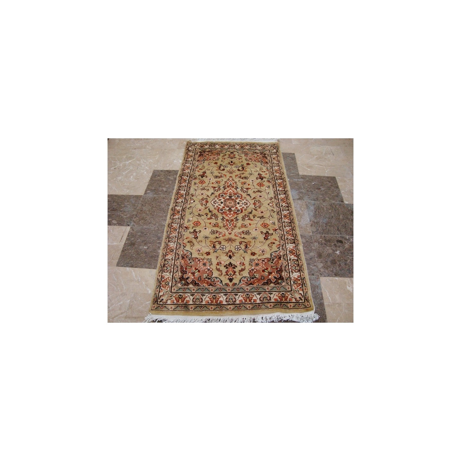 Ahmedani Wow Floral Medallion Hand Knotted Wool Silk Carpet 5.3' x 3.0' Area Rug - Cream