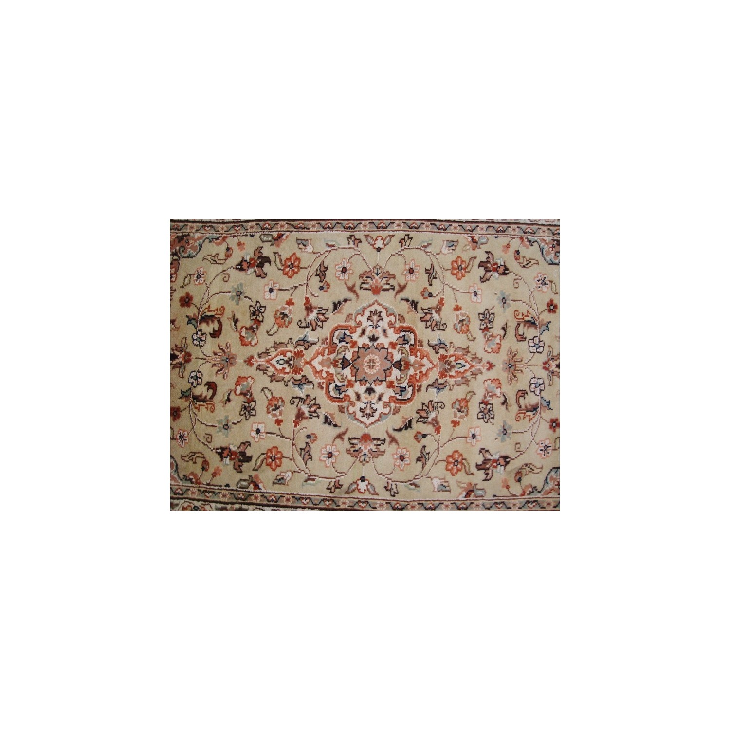 Ahmedani Wow Floral Medallion Hand Knotted Wool Silk Carpet 5.3' x 3.0' Area Rug - Cream