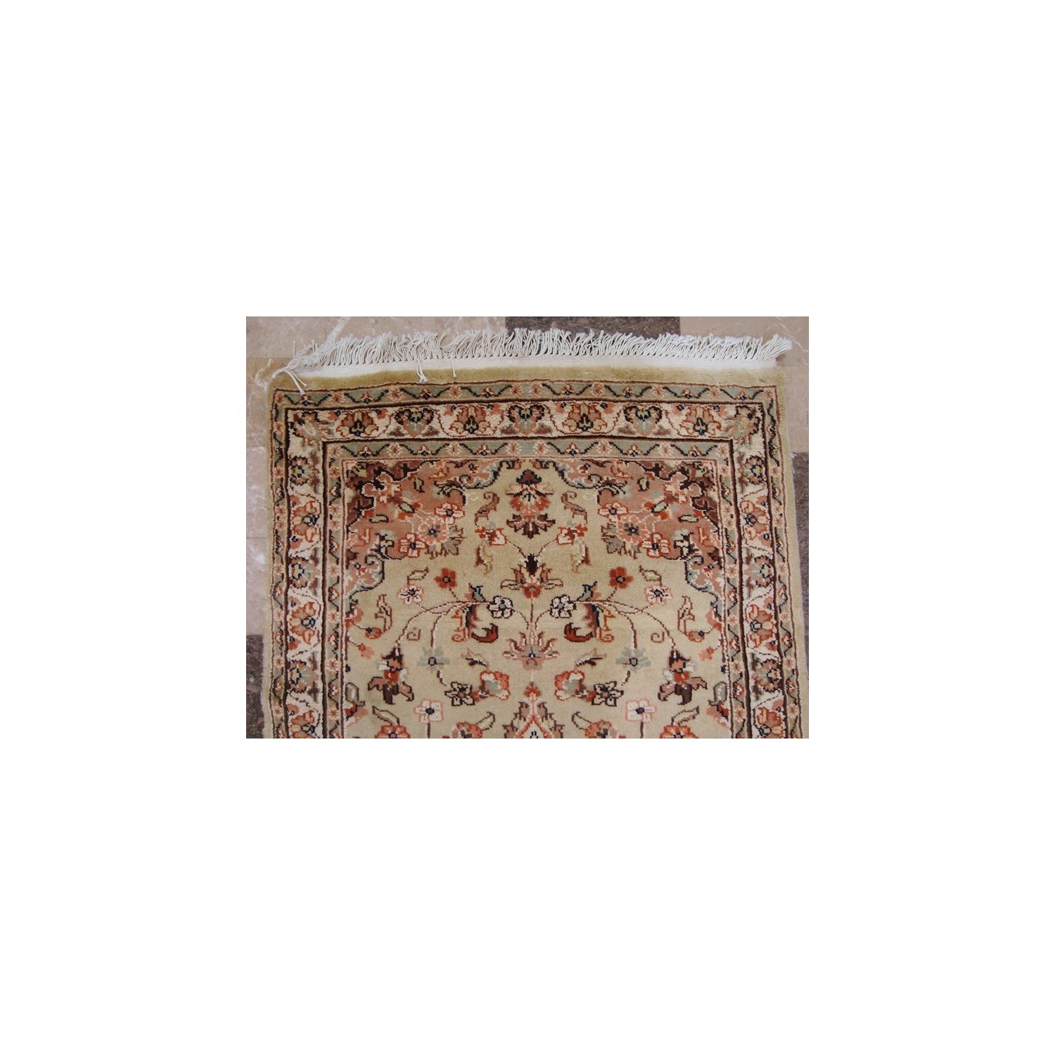Ahmedani Wow Floral Medallion Hand Knotted Wool Silk Carpet 5.3' x 3.0' Area Rug - Cream