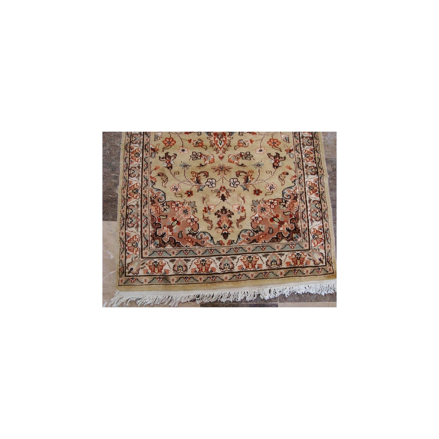 Ahmedani Wow Floral Medallion Hand Knotted Wool Silk Carpet 5.3' x 3.0' Area Rug - Cream