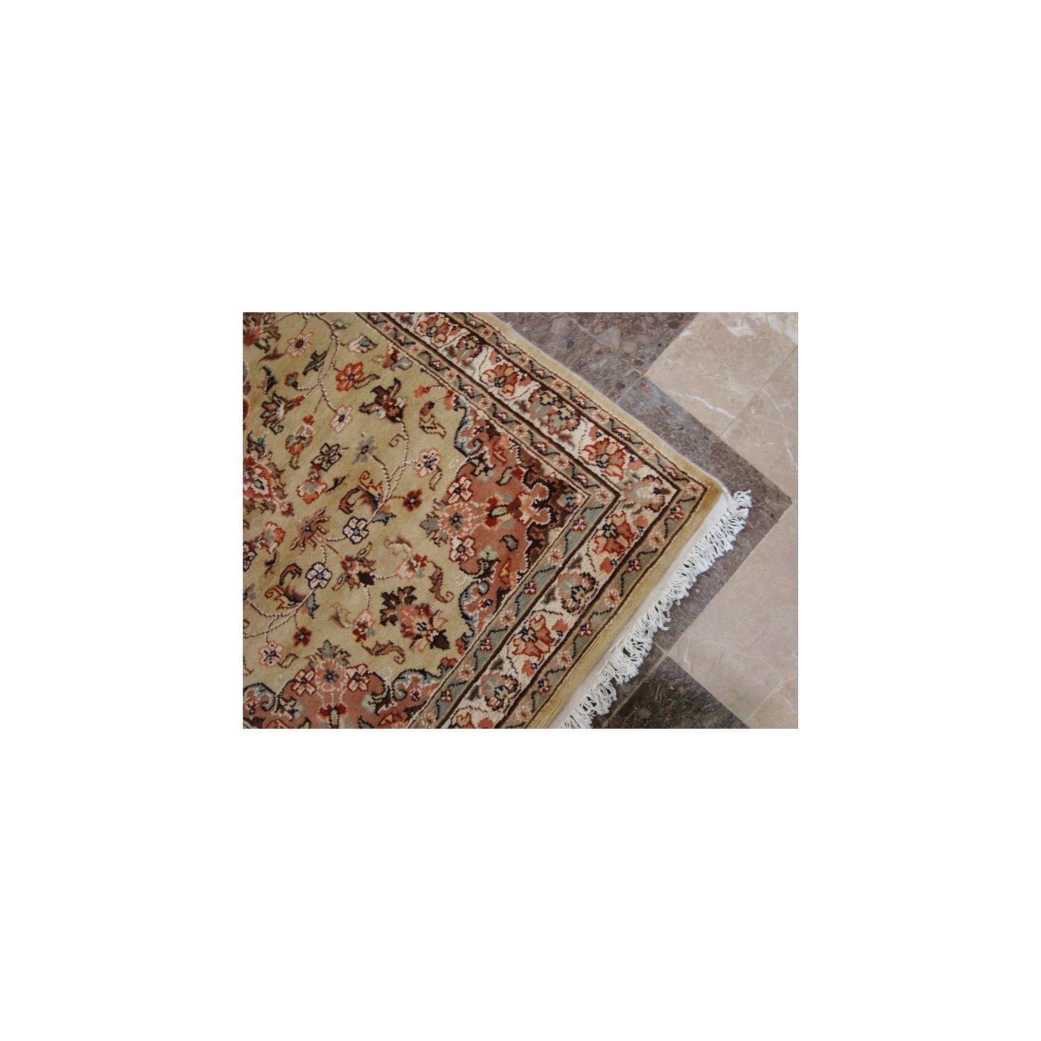 Ahmedani Wow Floral Medallion Hand Knotted Wool Silk Carpet 5.3' x 3.0' Area Rug - Cream