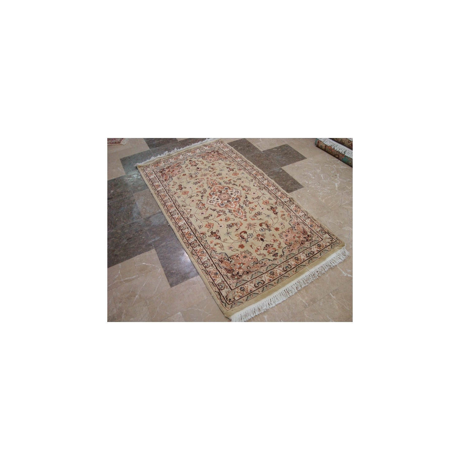 Ahmedani Wow Floral Medallion Hand Knotted Wool Silk Carpet 5.3' x 3.0' Area Rug - Cream