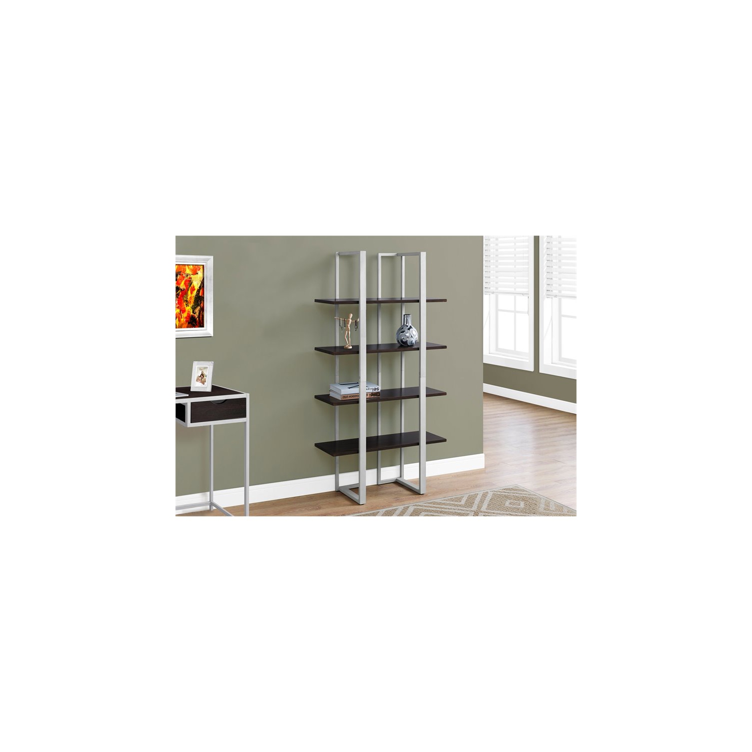 BOOKCASE - 60"H / CAPPUCCINO / SILVER METAL