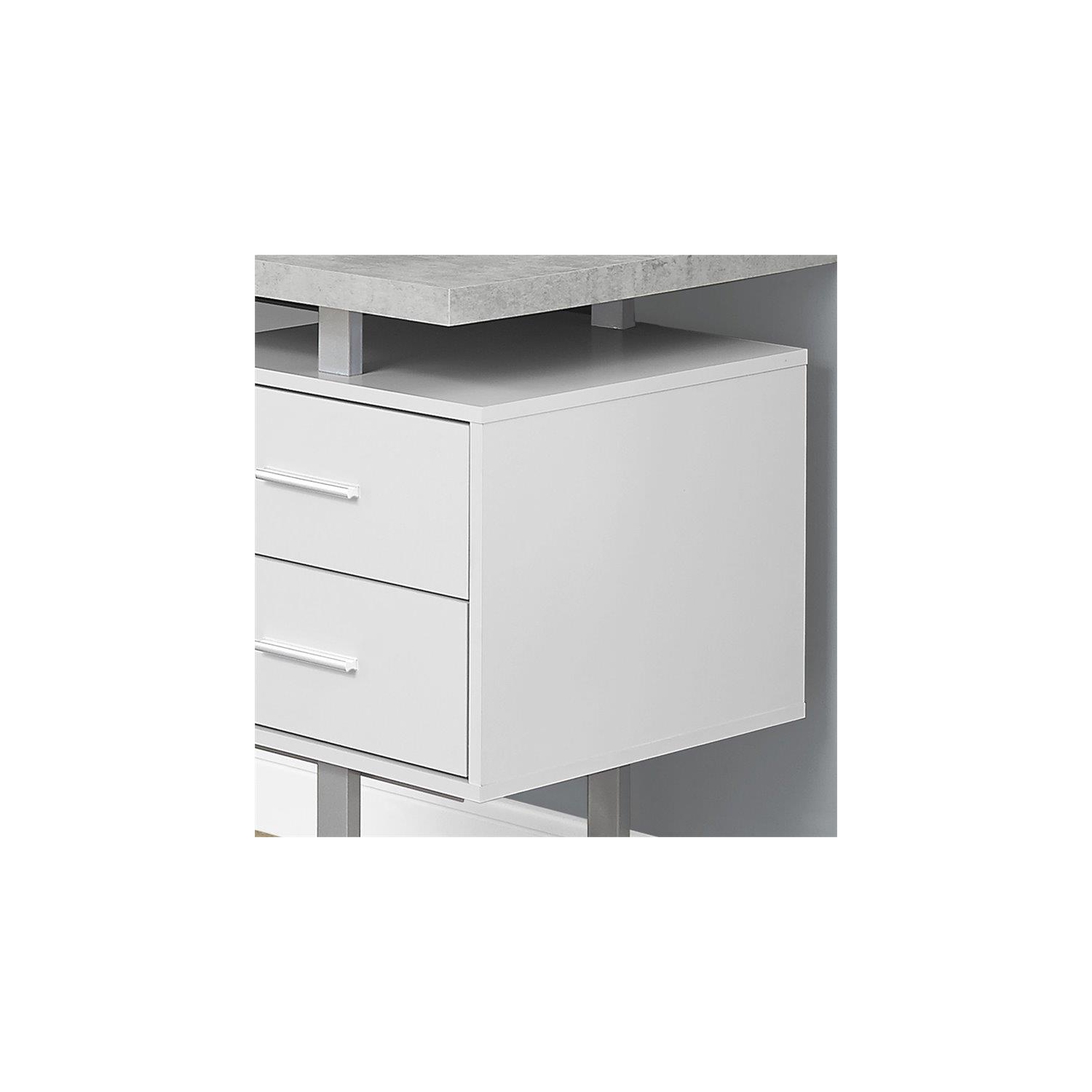 COMPUTER DESK - 70"L WHITE / CEMENT-LOOK LEFT/RIGHT FACE