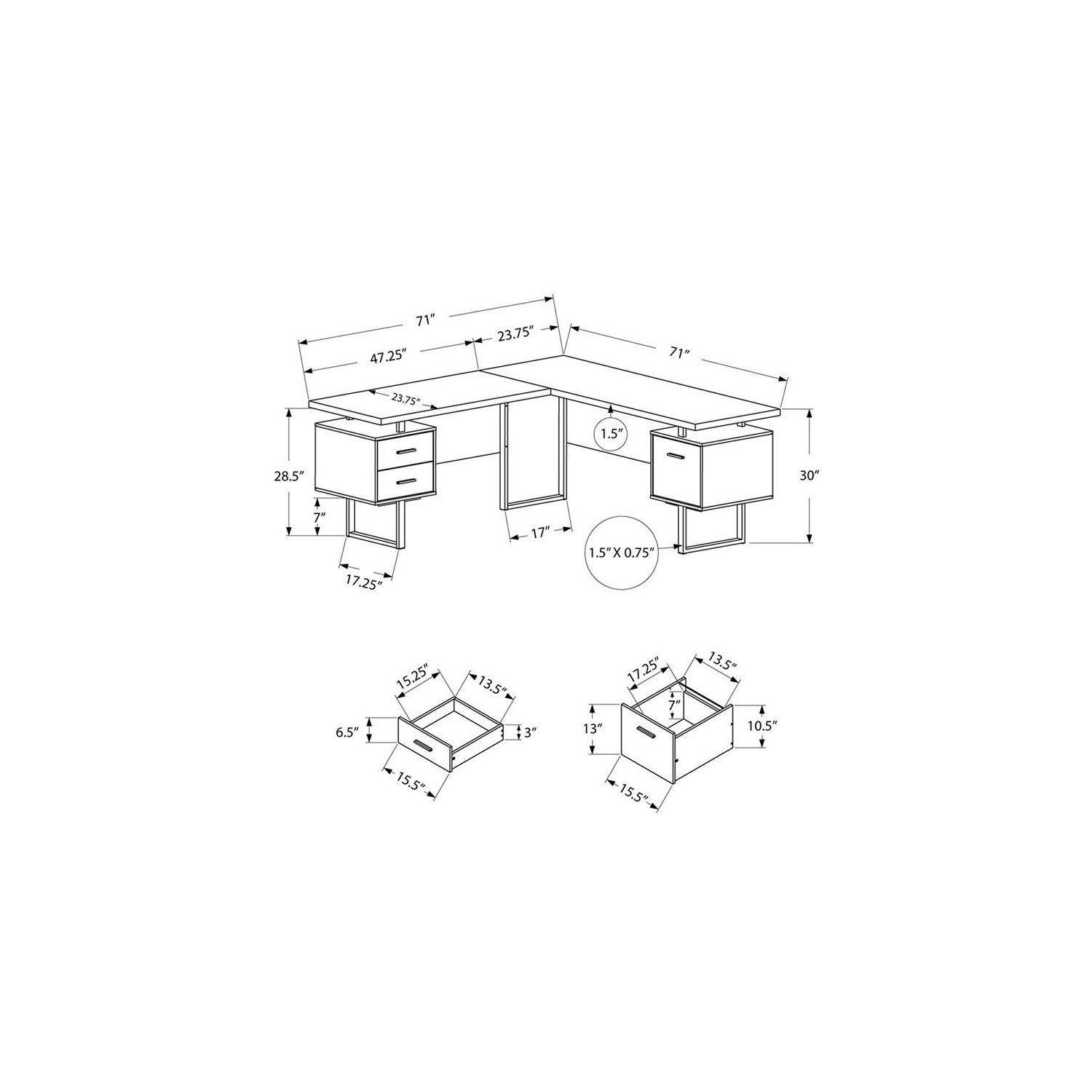 COMPUTER DESK - 70"L WHITE / CEMENT-LOOK LEFT/RIGHT FACE