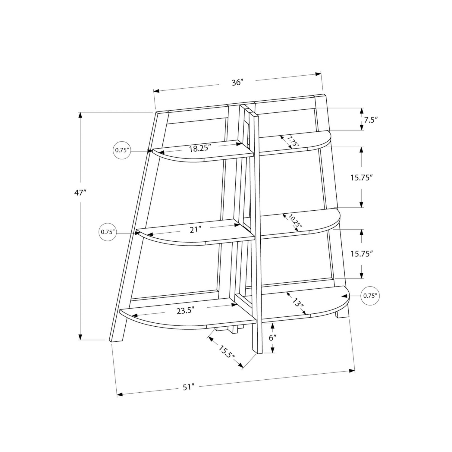 BOOKCASE - 48"H / DARK TAUPE ACCENT ETAGERE