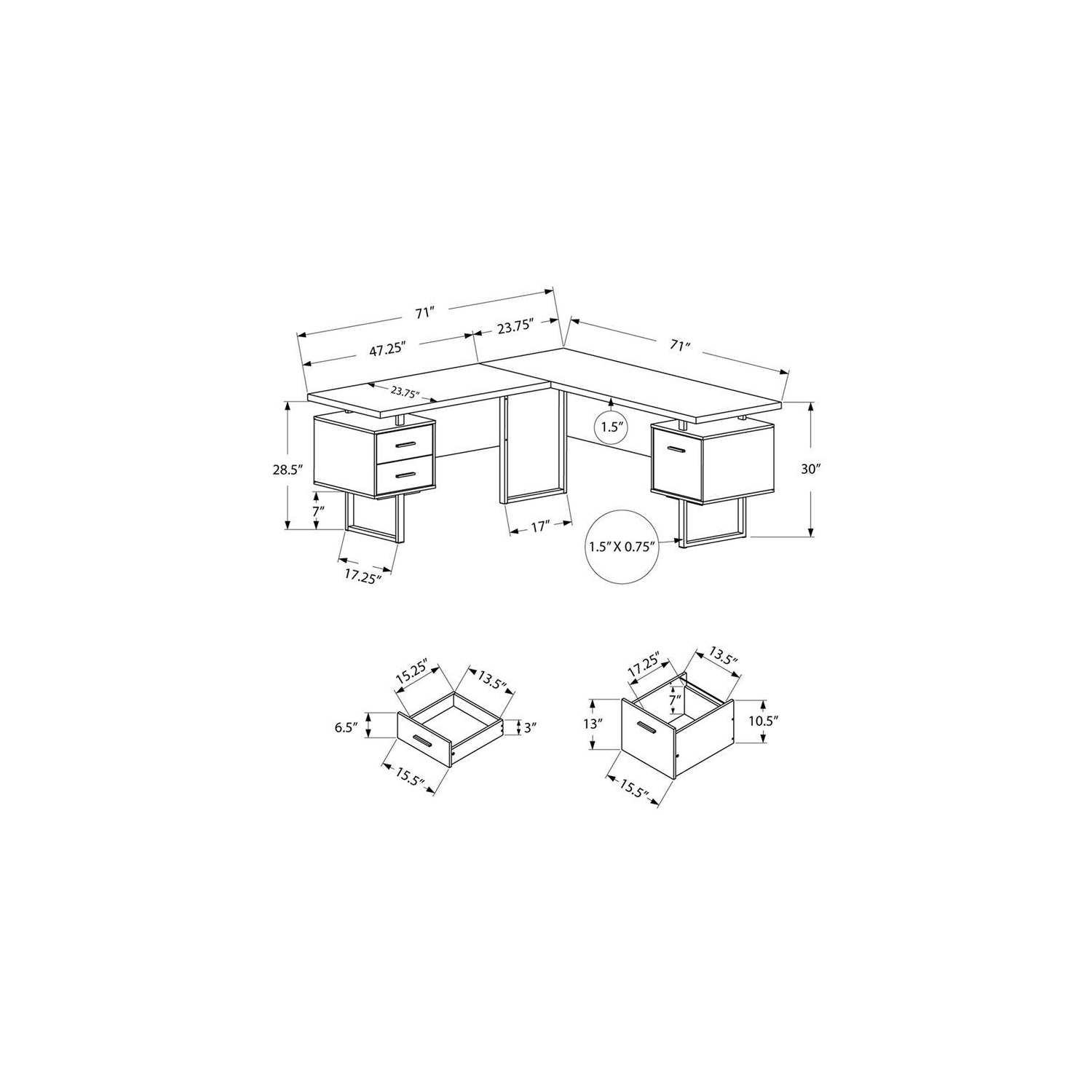 COMPUTER DESK - 70"L / DARK TAUPE LEFT OR RIGHT FACING