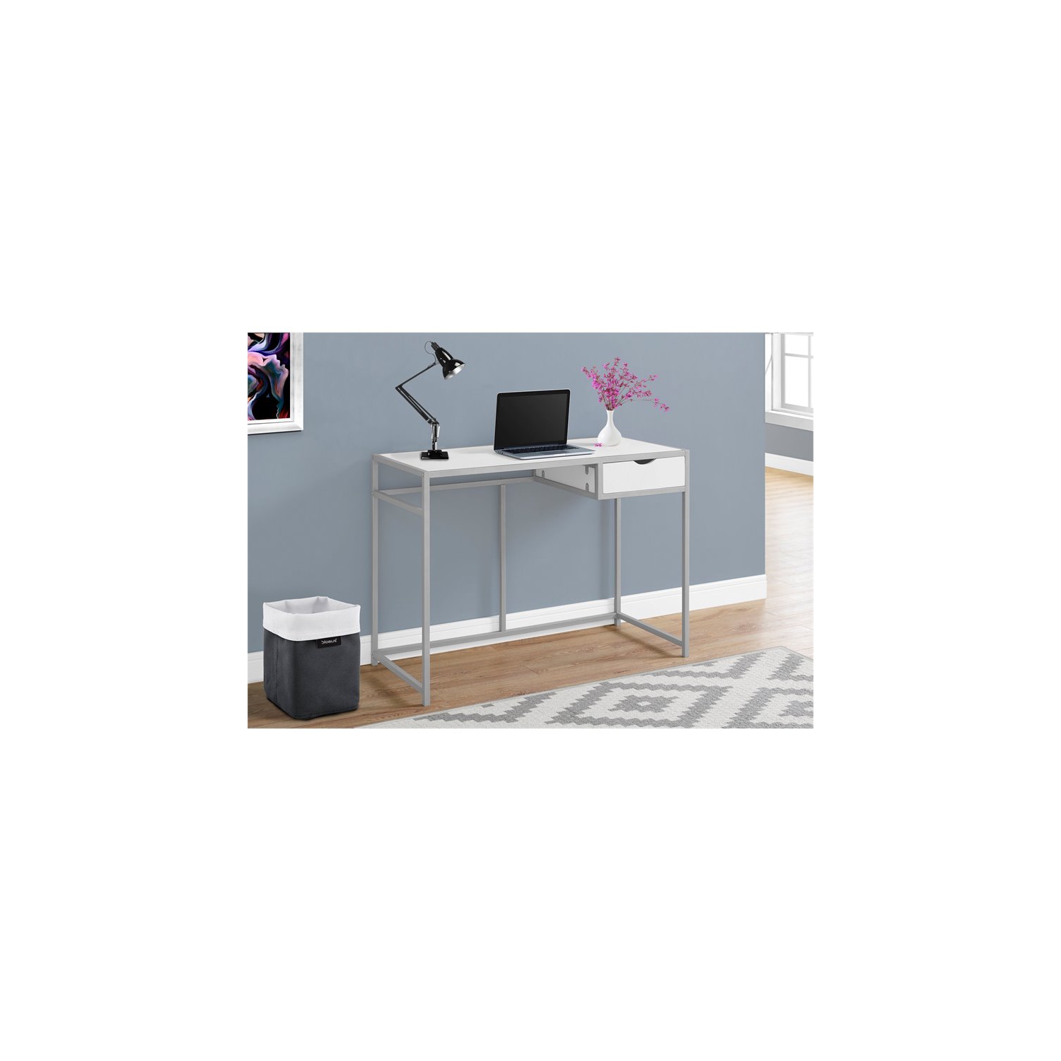 COMPUTER DESK - 42"L / WHITE / SILVER METAL