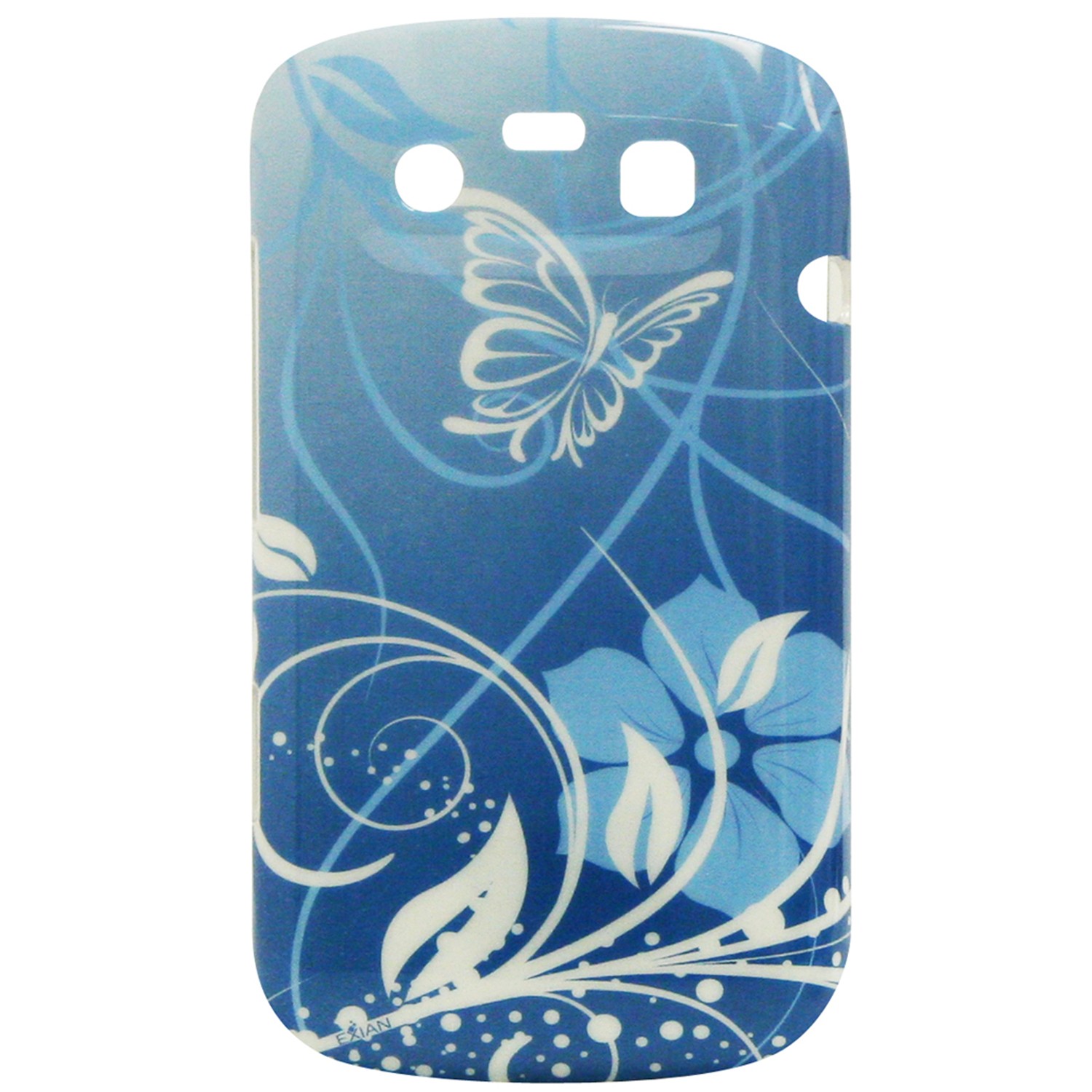 Exian Blackberry Bold 9790 Hard Plastic Case Exian Design Flower & Butterfly Blue