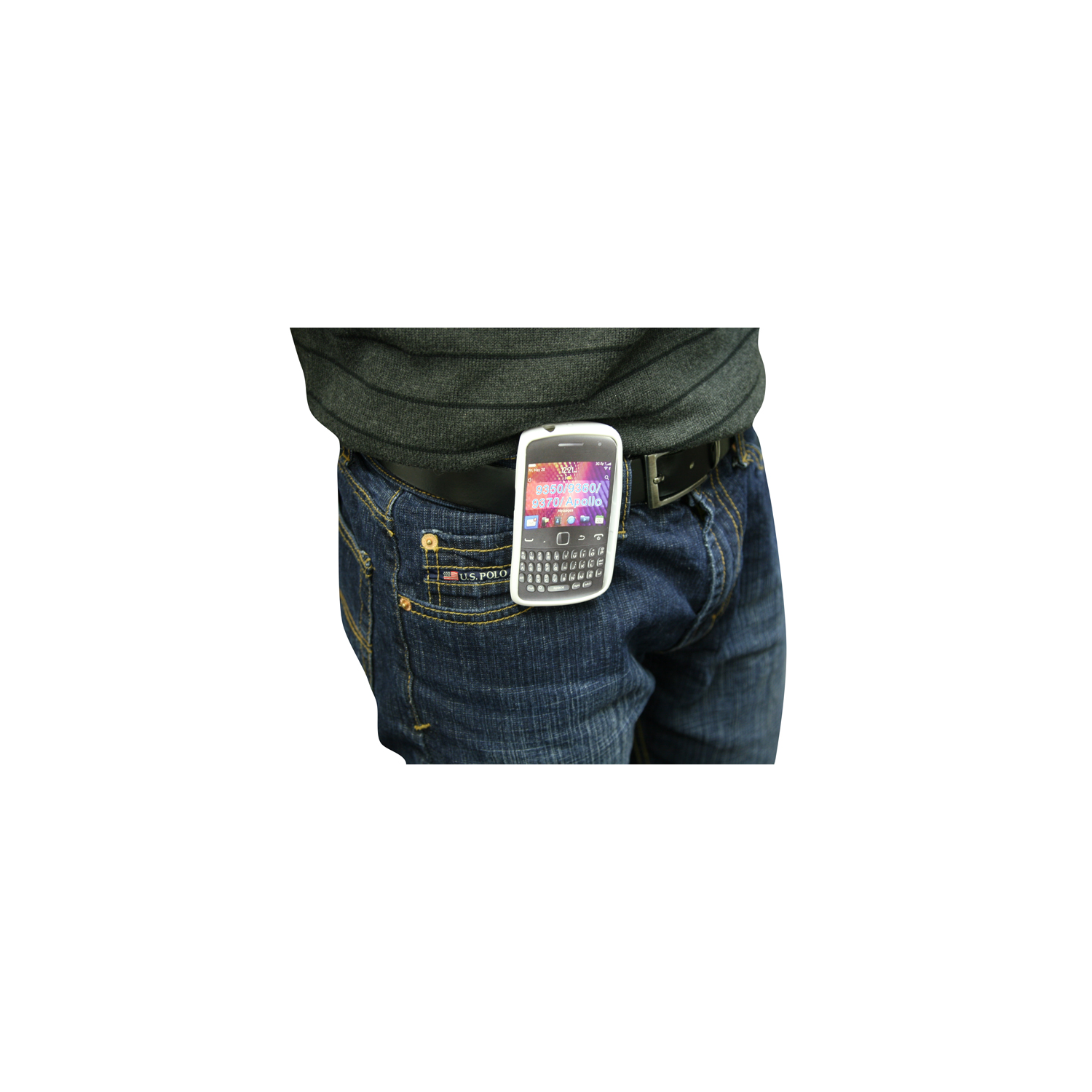 Étui mince en TPUR d'Exian pour Curve 9360 de BlackBerry avec pince de ceinture, blanc