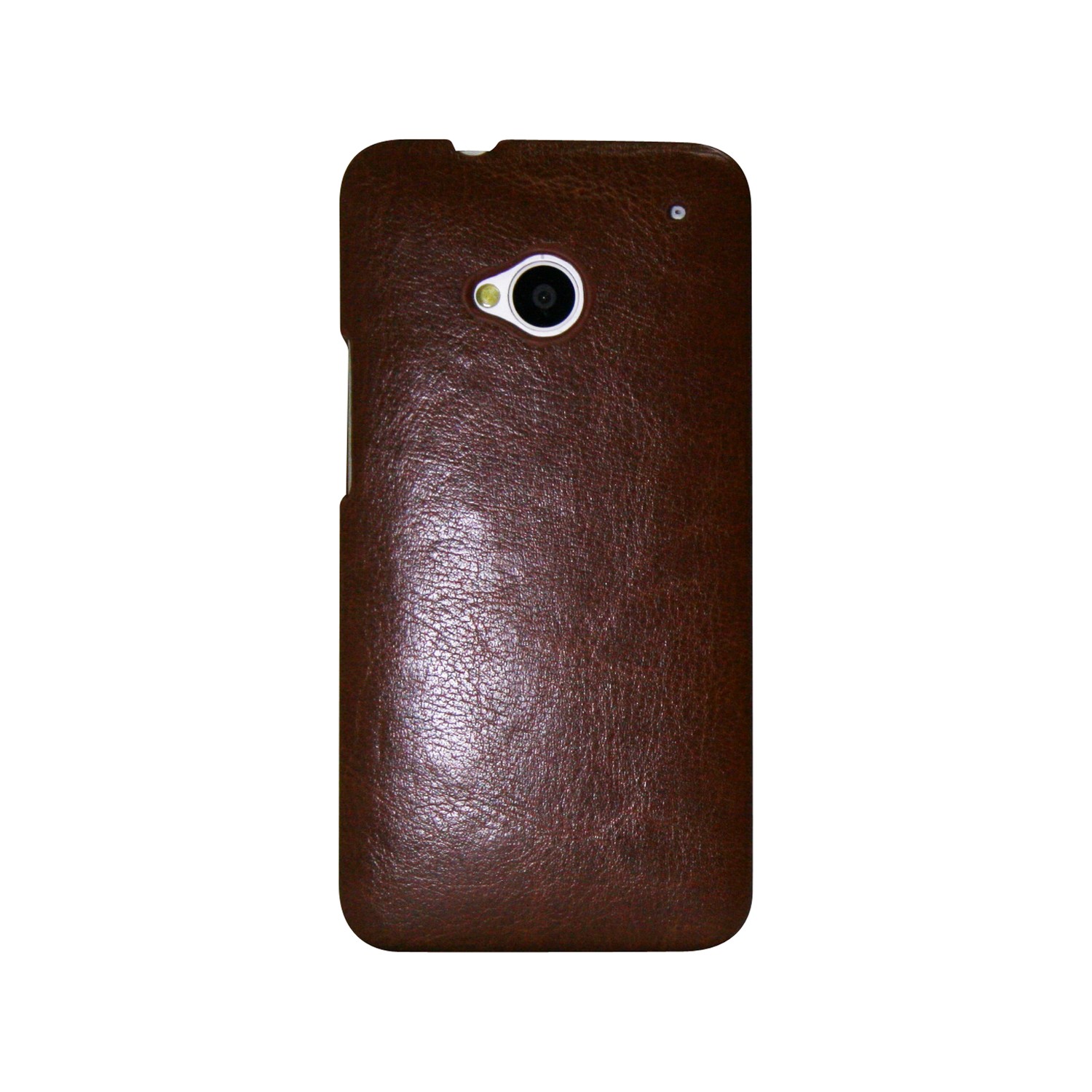 Exian HTC One M7 Hard Plastic Case PU Leather Wrapped Around Brown