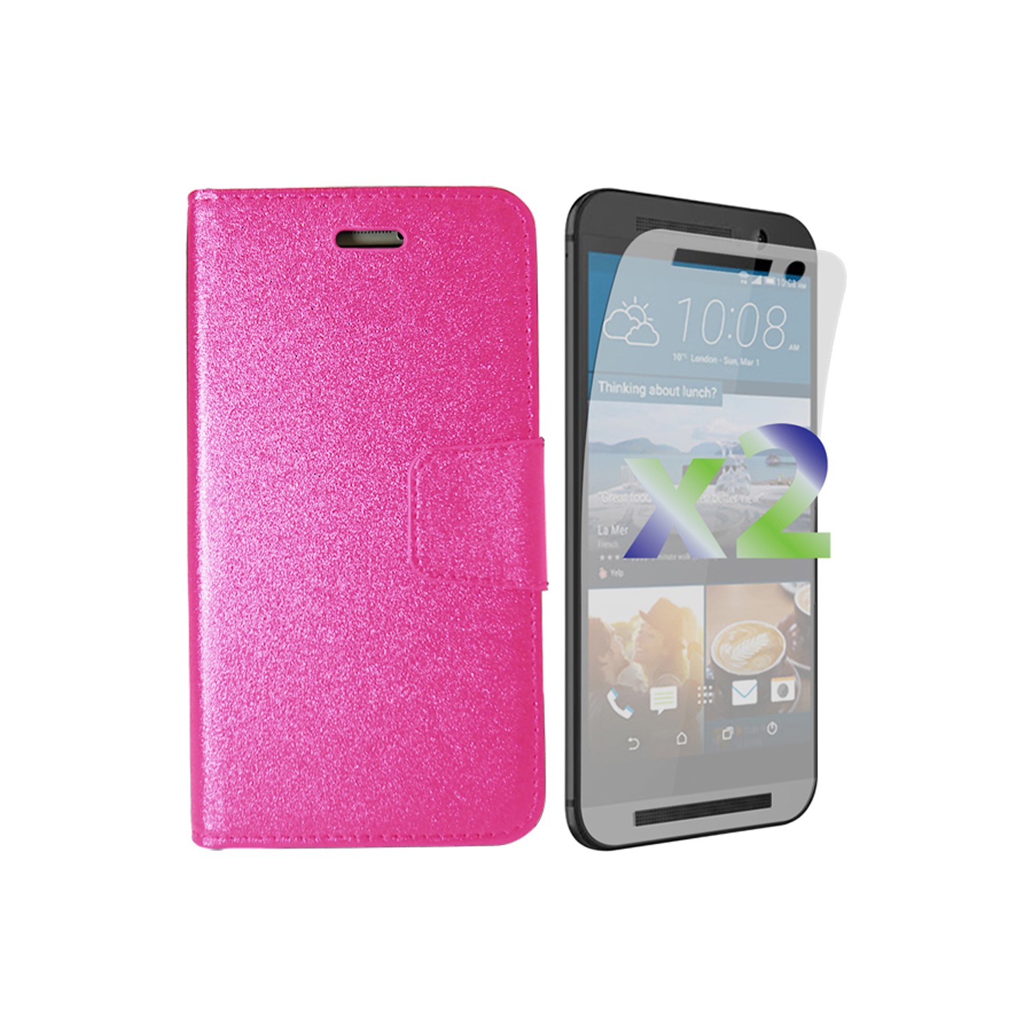 Exian HTC One M9 PU Leather Wallet Hot Pink