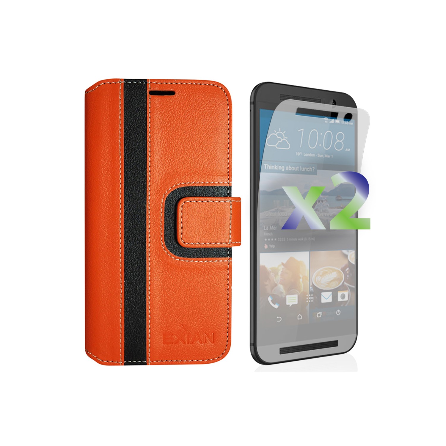 Exian Fitted Soft Shell Case for HTC One M9 - Orange/Black