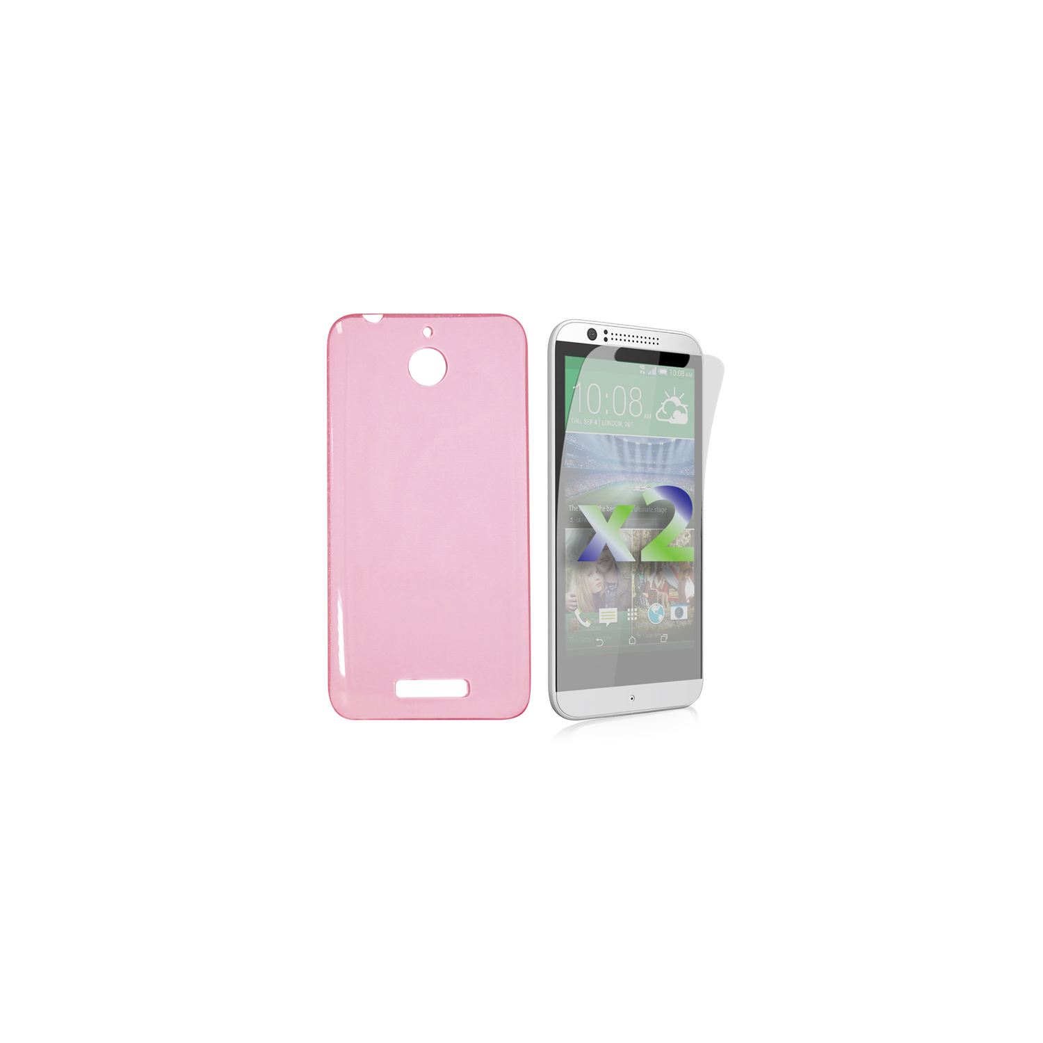 Exian HTC Desire 510 Screen Protecots X 2 and TPU Slim Case Transparent Pink
