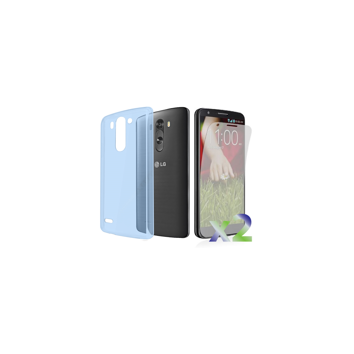Exian LG G3 Screen Protectors X 2 and TPU Slim Case Transparent Blue
