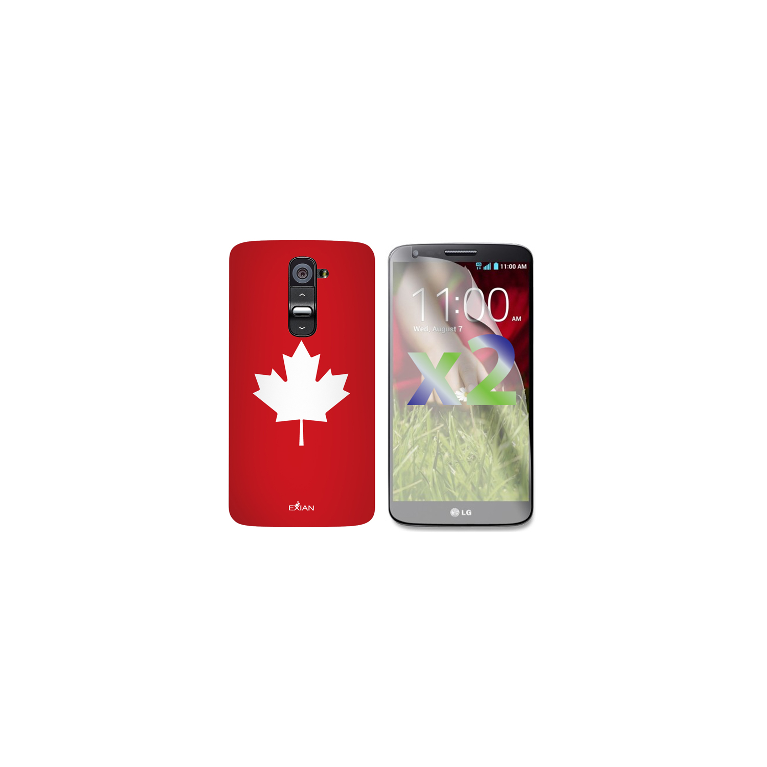 Exian LG G2 Screen Protectors X 2 and TPU Case Exian Design Maple Leaf Red