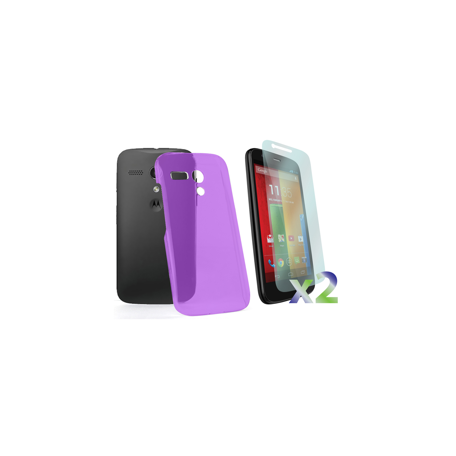 Exian Motorola Moto G(1st Gen) Screen Protectors X 2 and TPU Slim Case Transparent Purple