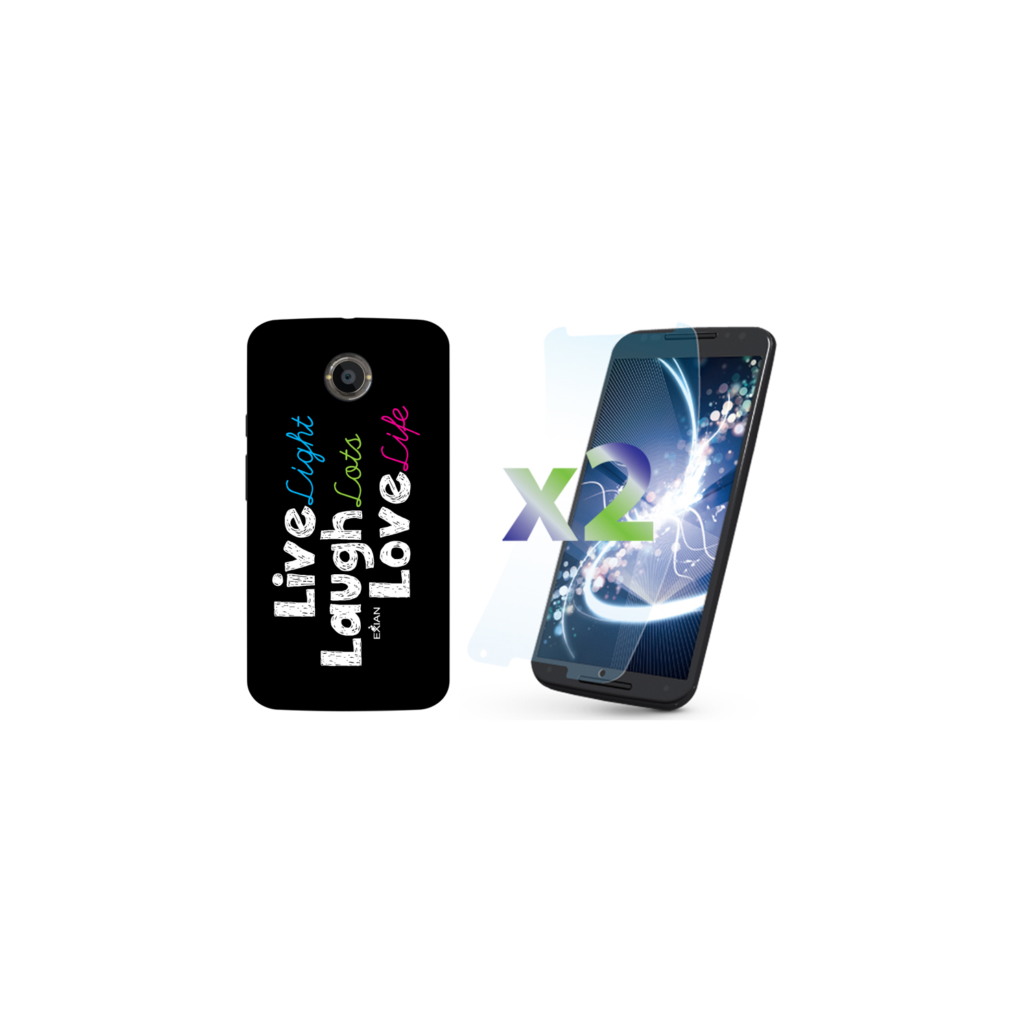 Exian Motorola Moto X2(2nd Gen) Screen Protectors X 2 and TPU Case Exian Design Live/Laugh/Love(1) Black