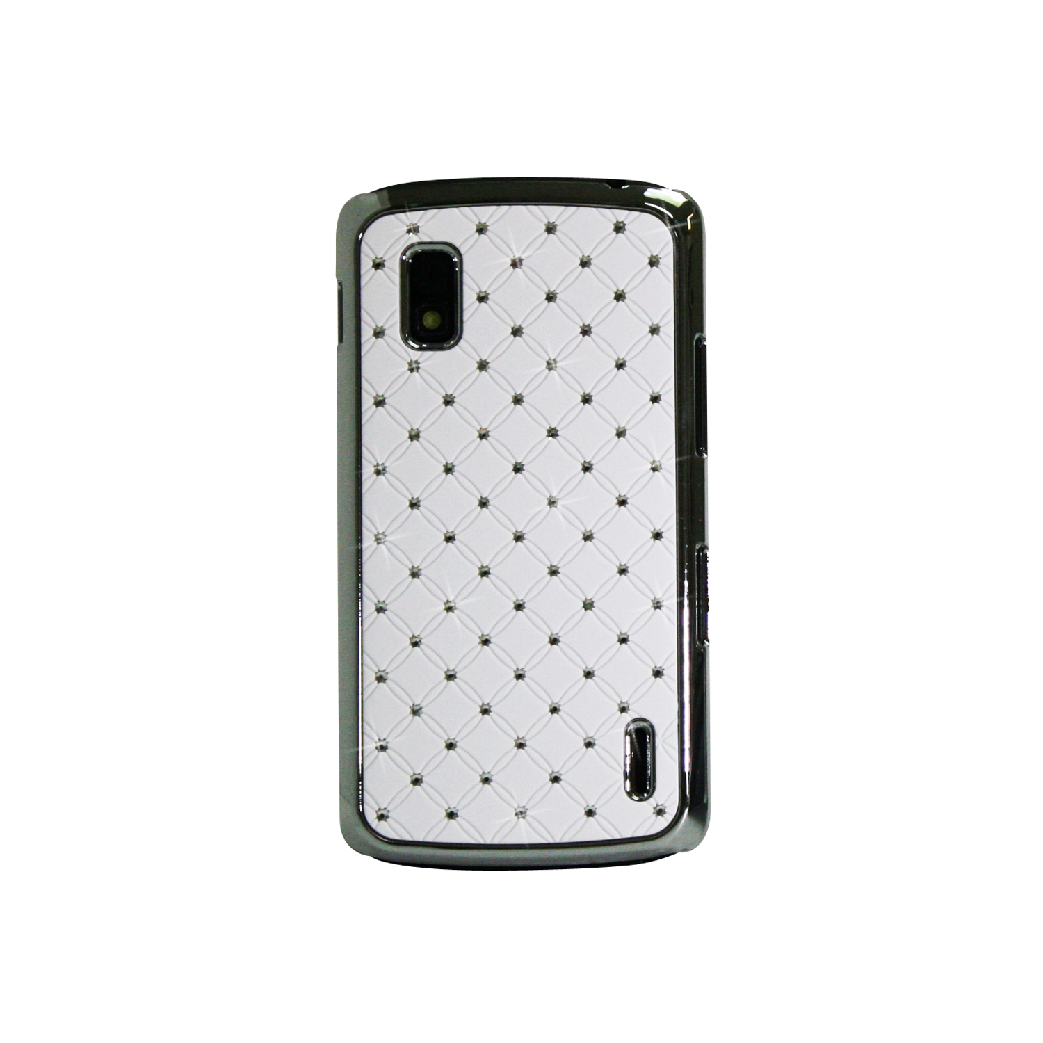 Exian Google LG Nexus 4 Hard Plastic Case silver Plated Embedded Crystals White