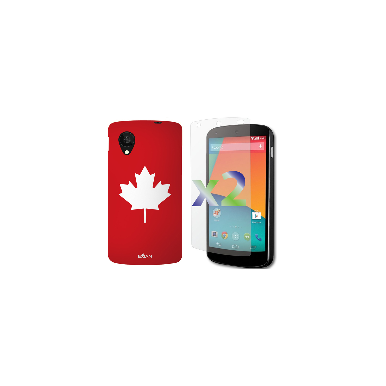 Exian LG Google Nexus 5 Screen Protectors X 2 and TPU Case Exian Design Maple Leaf Red