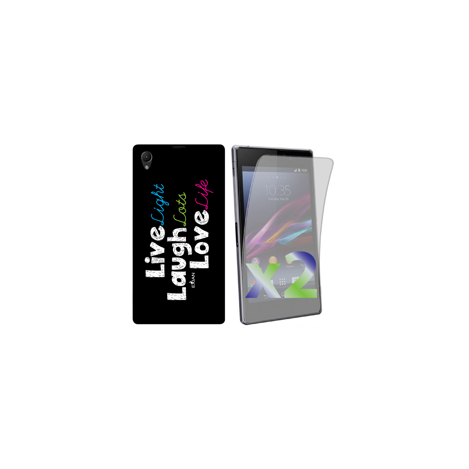 Exian Sony Xperia Z1 Screen Protectors X 2 and TPU Case Exian Design Live/Laugh/Love(1) Black