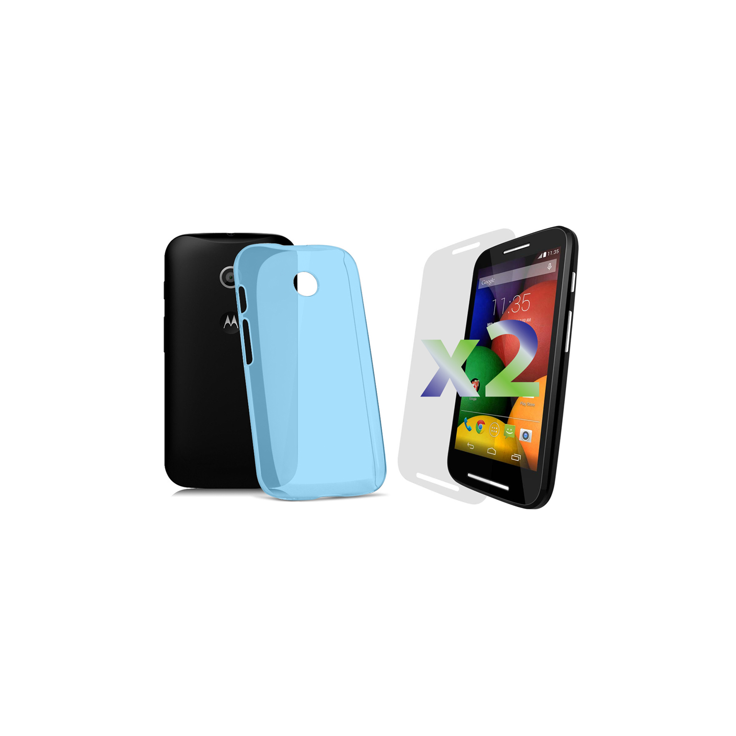 Exian Motorola Moto E(1st Gen) Screen Protectors X 2 and TPU Slim Case Transparent Blue
