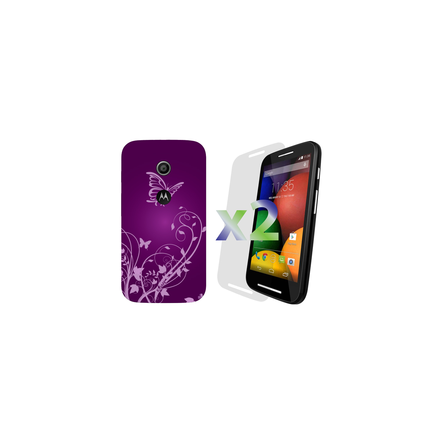 2 protecteurs d’écran d’Exian pour Moto E de Motorola et étui en TPUR avec motifs de fleurs et de papillons d’Exian