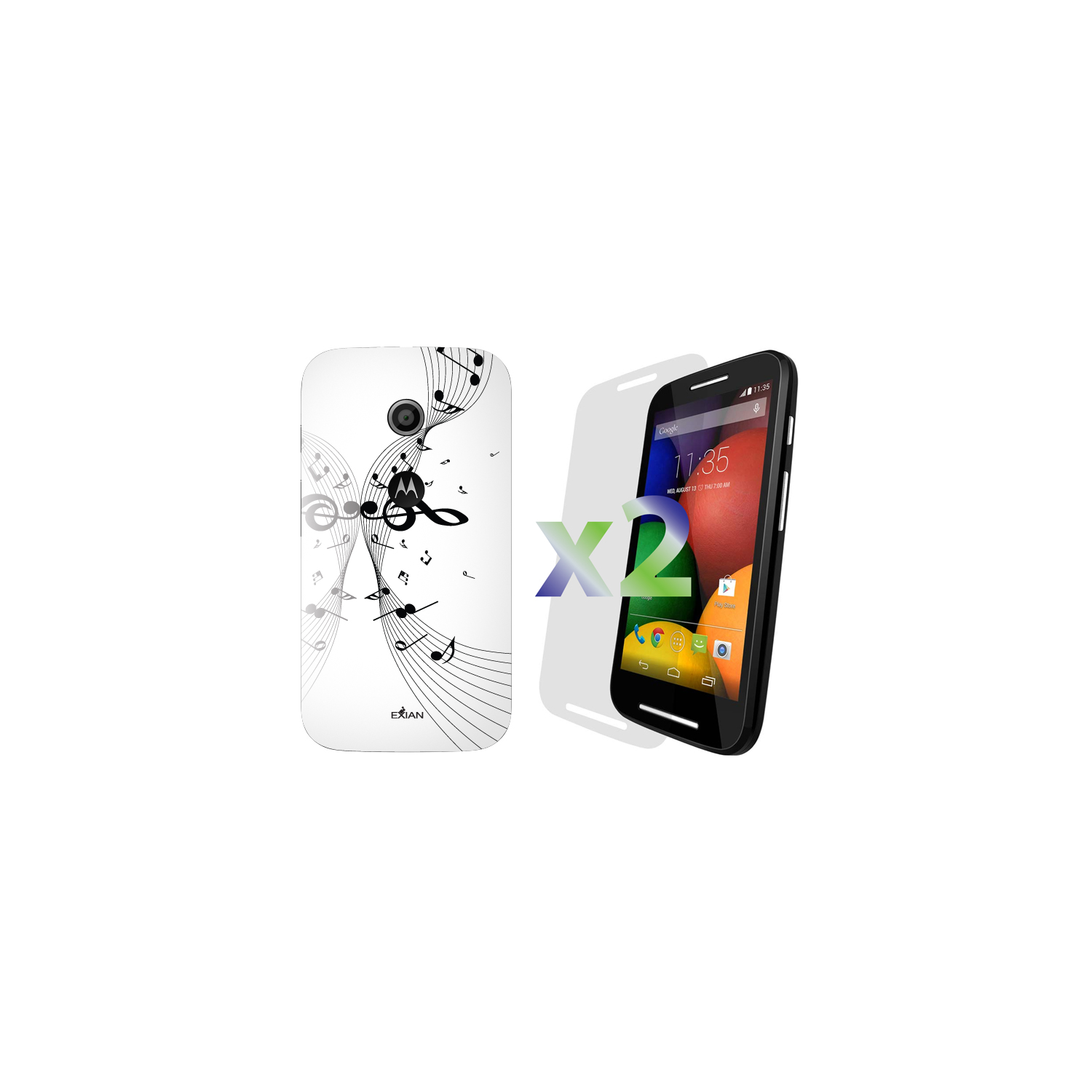 Exian Motorola Moto E(1st Gen) Screen Protectors X 2 and TPU Case Exian Design Musical Notes White