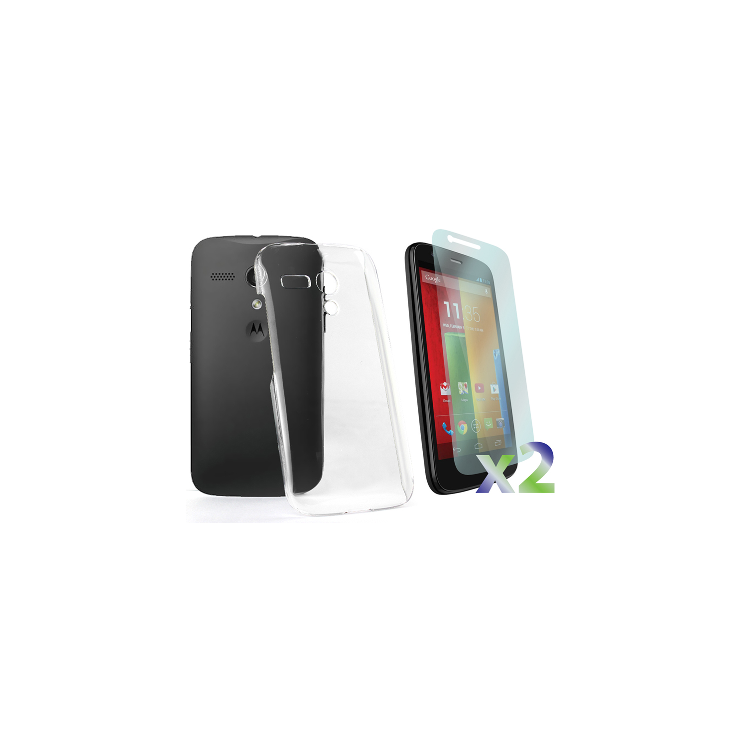 Exian Motorola Moto G(1st Gen) Screen Protectors X 2 and TPU Slim Case Transparent Clear