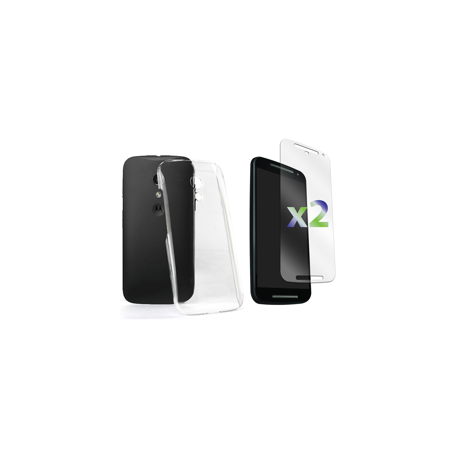 Exian Motorola Moto G2(2nd Gen) Screen Protectors X 2 and TPU Slim Case Transparent Clear