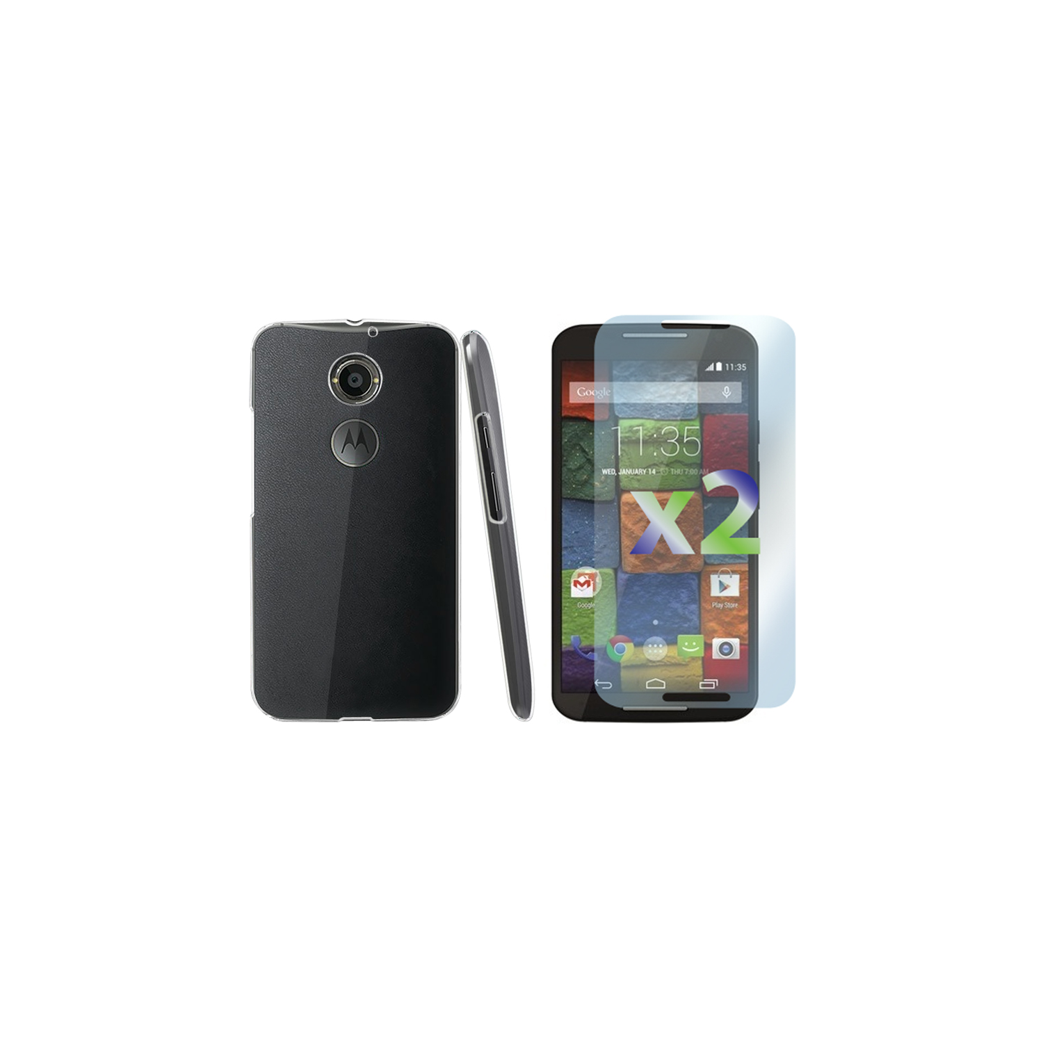 Exian Motorola Moto X2(2nd Gen) Screen Protectors X 2 and TPU Slim Case Transparent Clear
