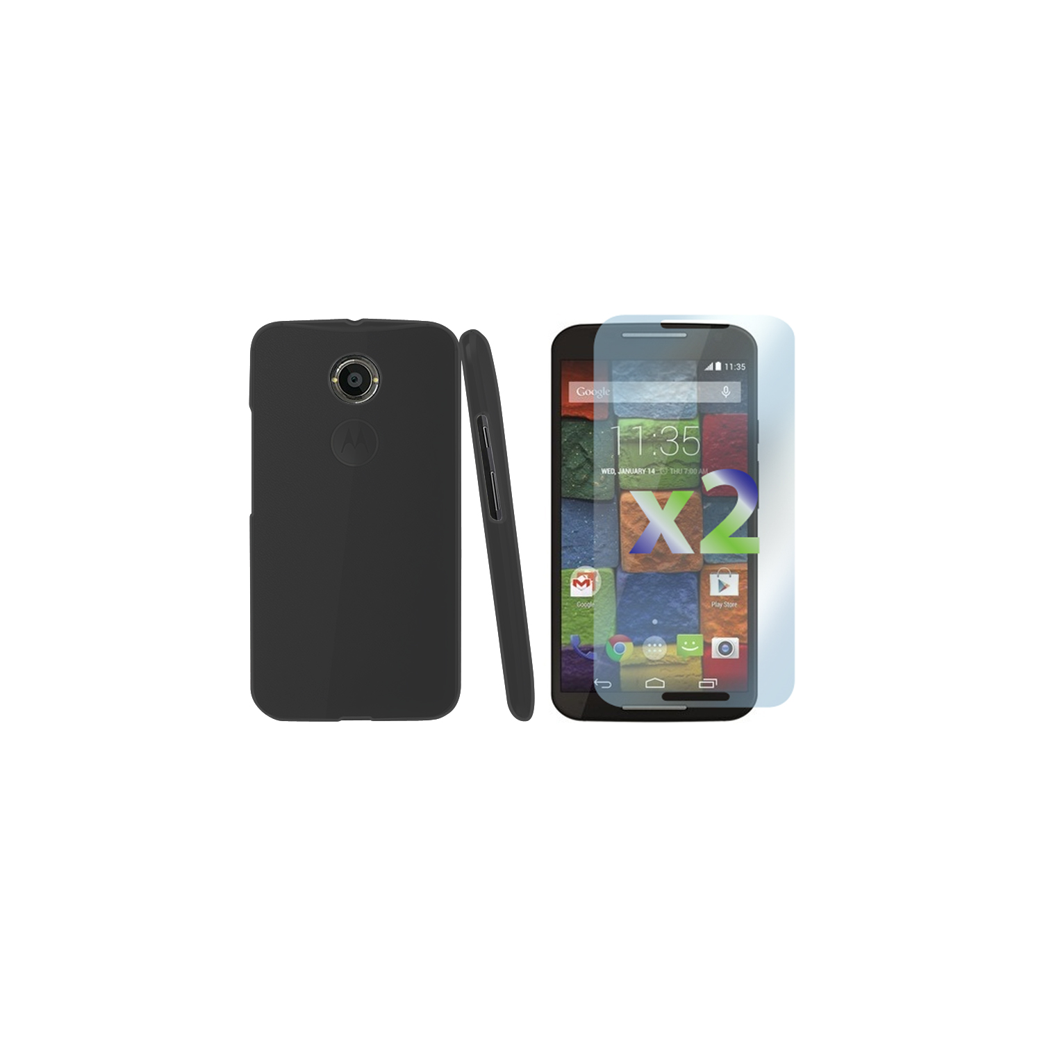 Exian Motorola Moto X2(2nd Gen) Screen Protectors X 2 and TPU Slim Case Transparent Grey