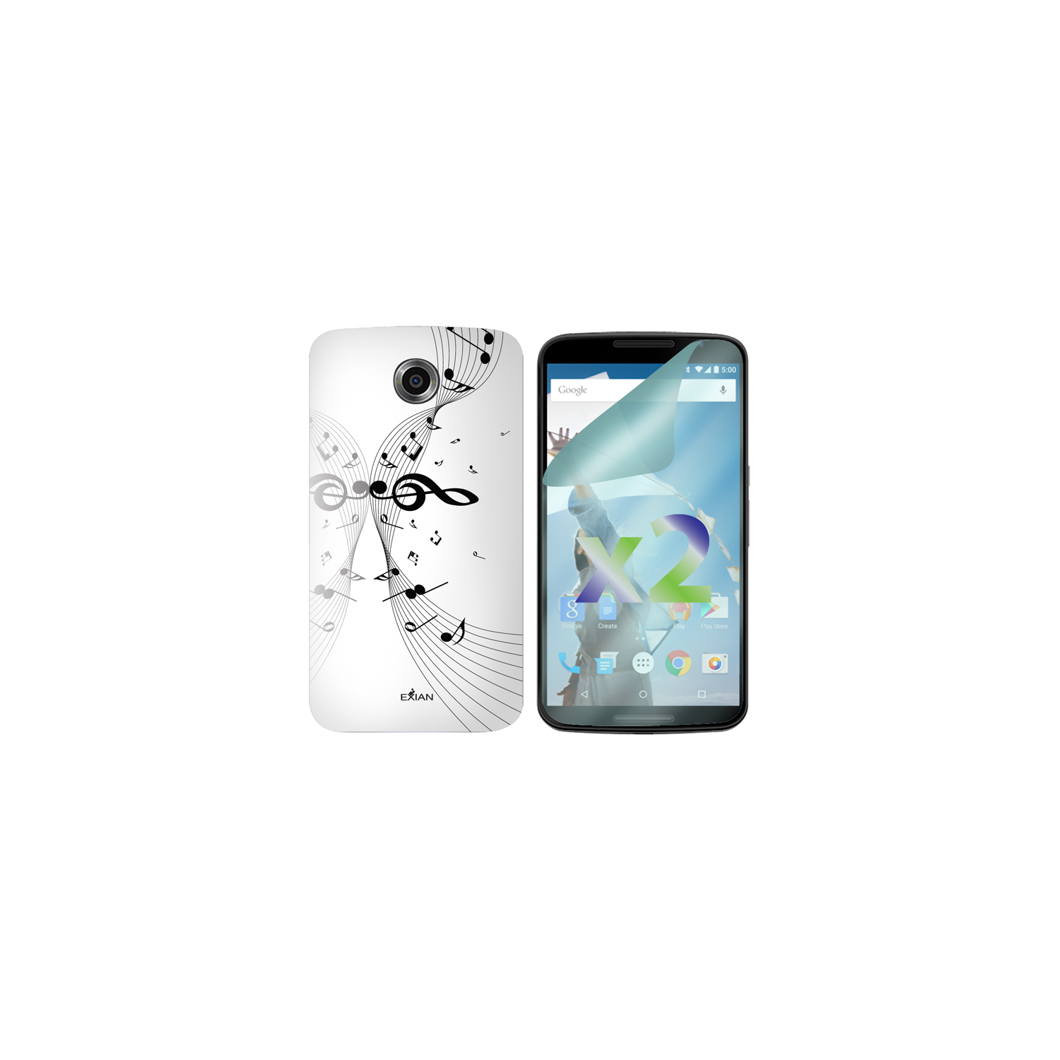 Exian LG Google Nexus 6 Screen Protectors X 2 and TPU Case Exian Design Musical Notes White
