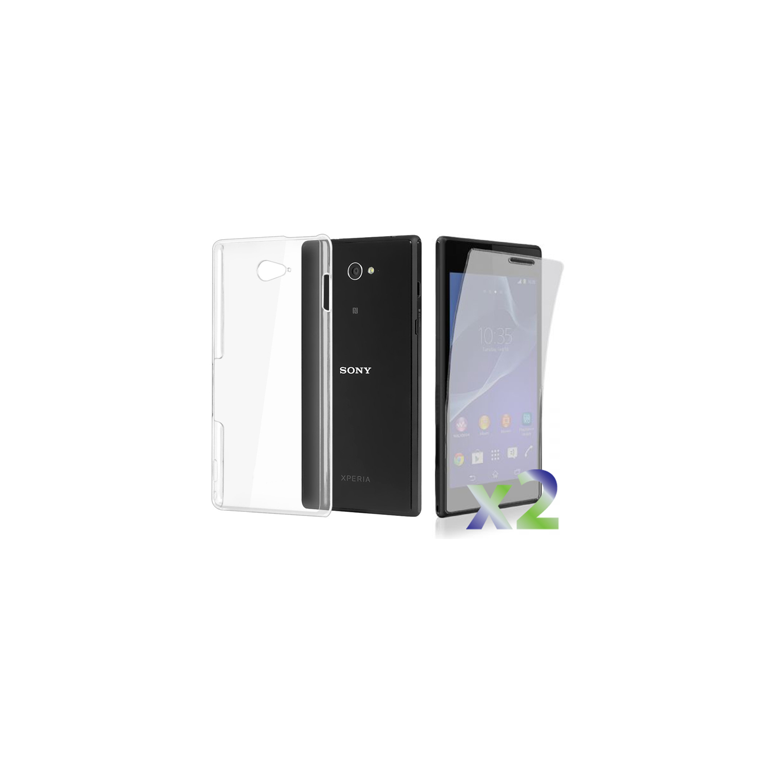 Exian Sony Xperia M2 Screen Protectors X 2 and TPU Slim Case Transparent Clear