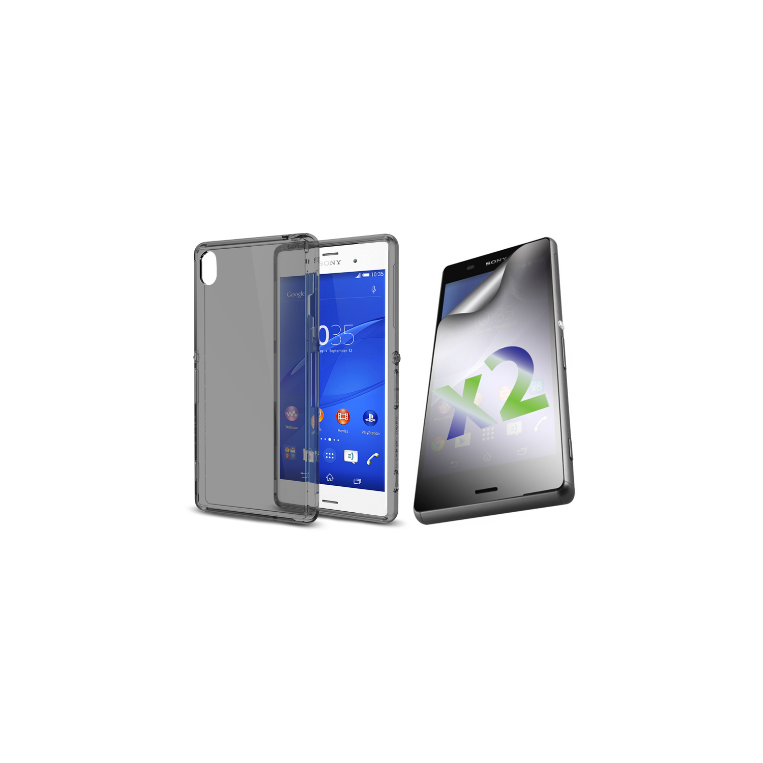 Exian Sony Xperia Z3 Screen Protectors X 2 and TPU Slim Case Transparent Grey