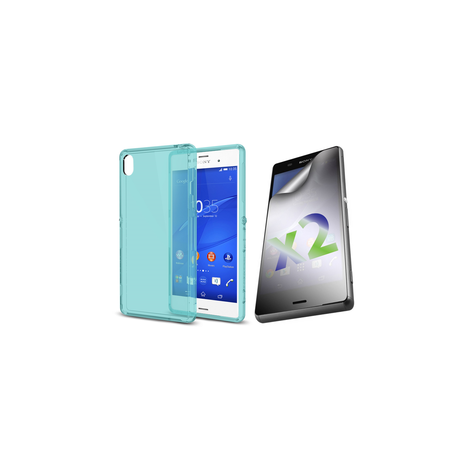 Exian Sony Xperia Z3 Screen Protectors X 2 and TPU Slim Case Transparent Blue
