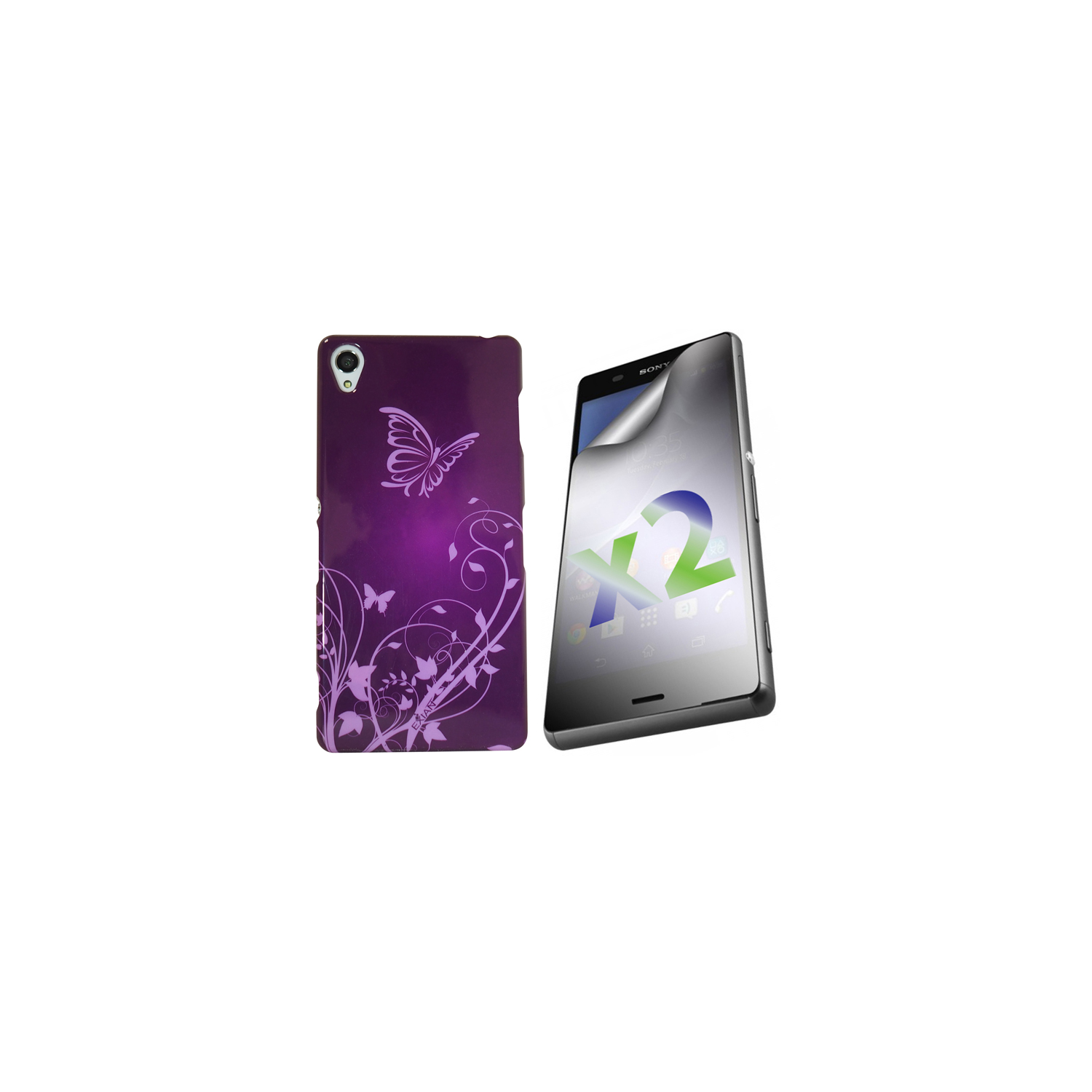 Exian Sony Xperia Z3 Screen Protectors X 2 and TPU Case Exian Design TPU Flower & Butterfly Purple