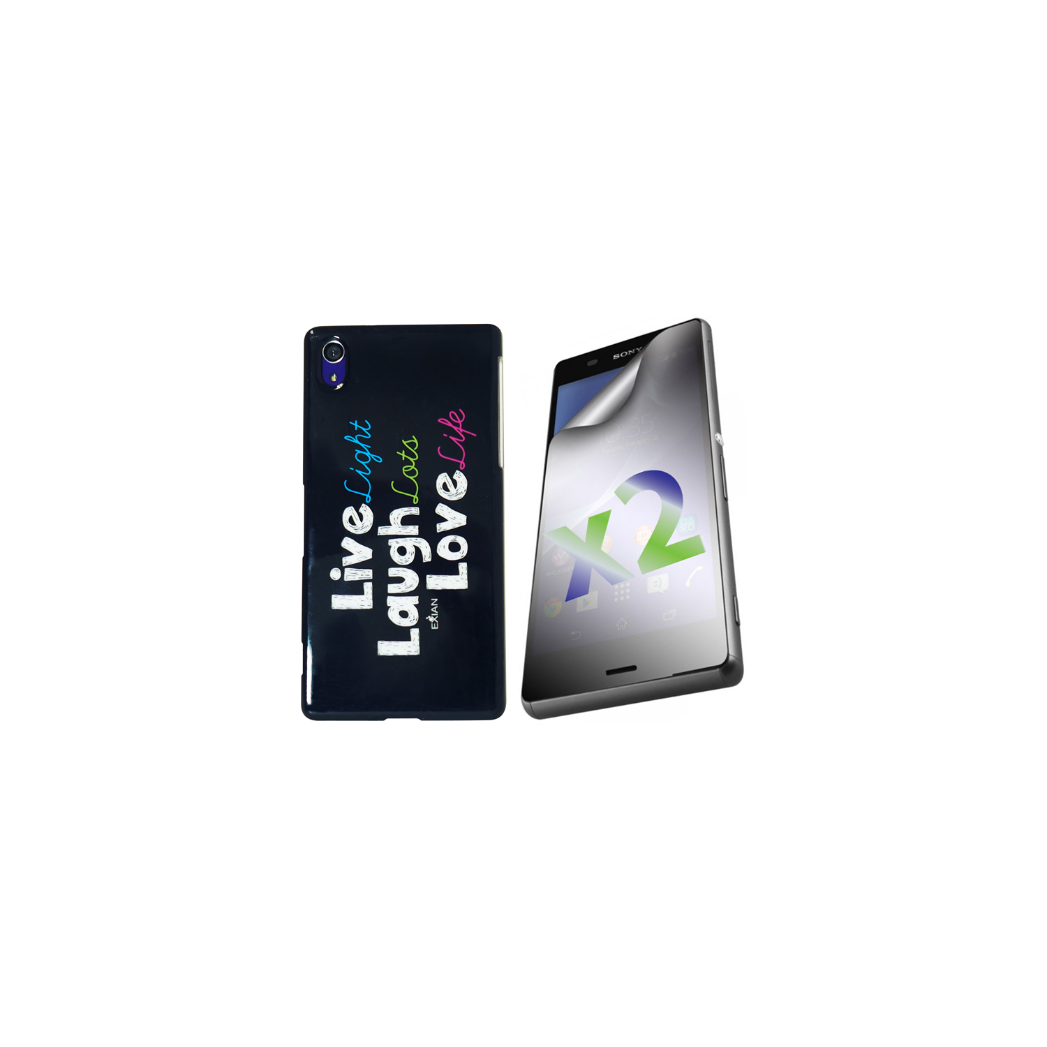 Exian Sony Xperia Z3 Screen Protectors X 2 and TPU Case Exian Design TPU Live/Laugh/Love(1) Black
