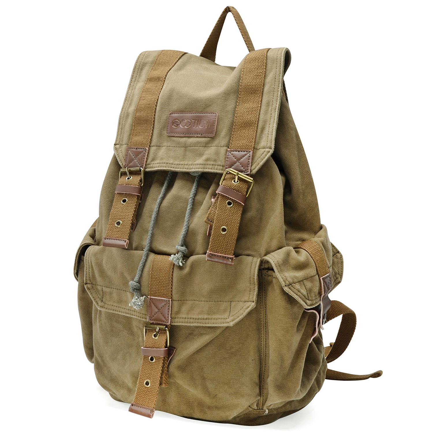 Gootium Canvas Backpack - Vintage Rucksack Unisex Casual Daypack, Army Green, Large
