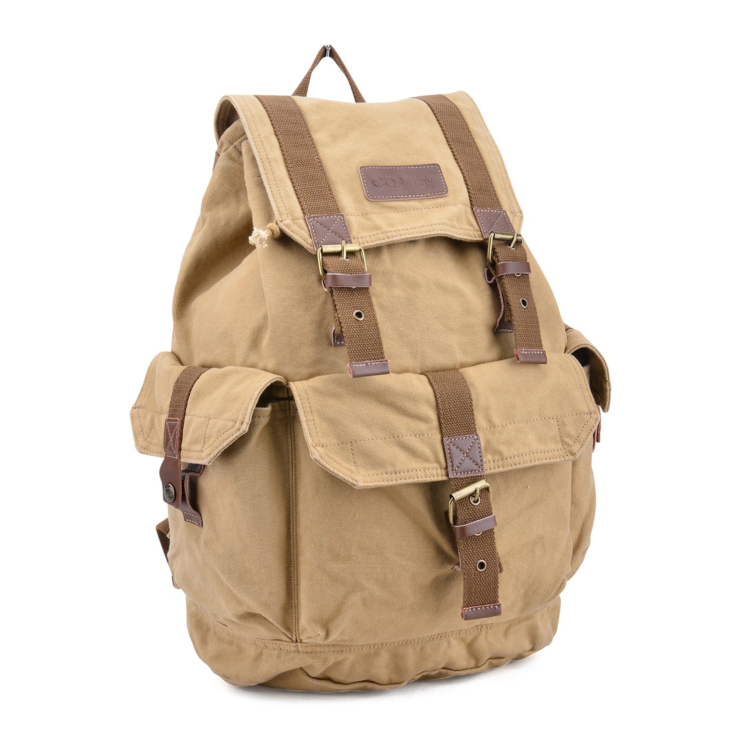 Sac à dos en toile de Gotium - Sac à dos unisexe décontracté Vintage, kaki, grand