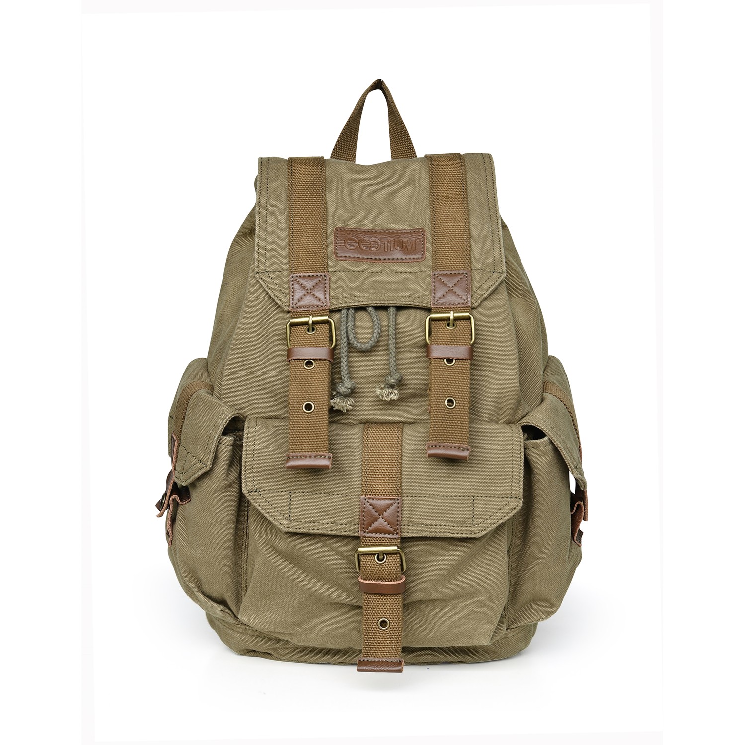 Gootium Canvas Backpack - Vintage Rucksack Unisex Casual Daypack, Army Green, Medium