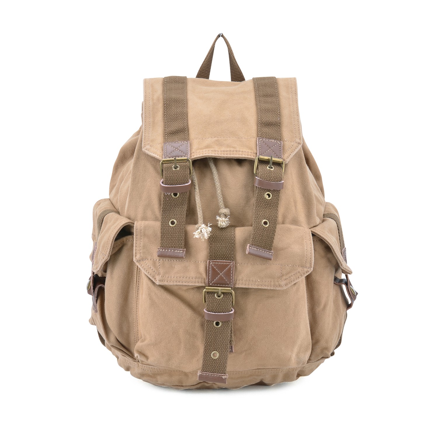 Sac à dos en toile de Gotium - Sac à dos unisexe décontracté Vintage, kaki, moyen