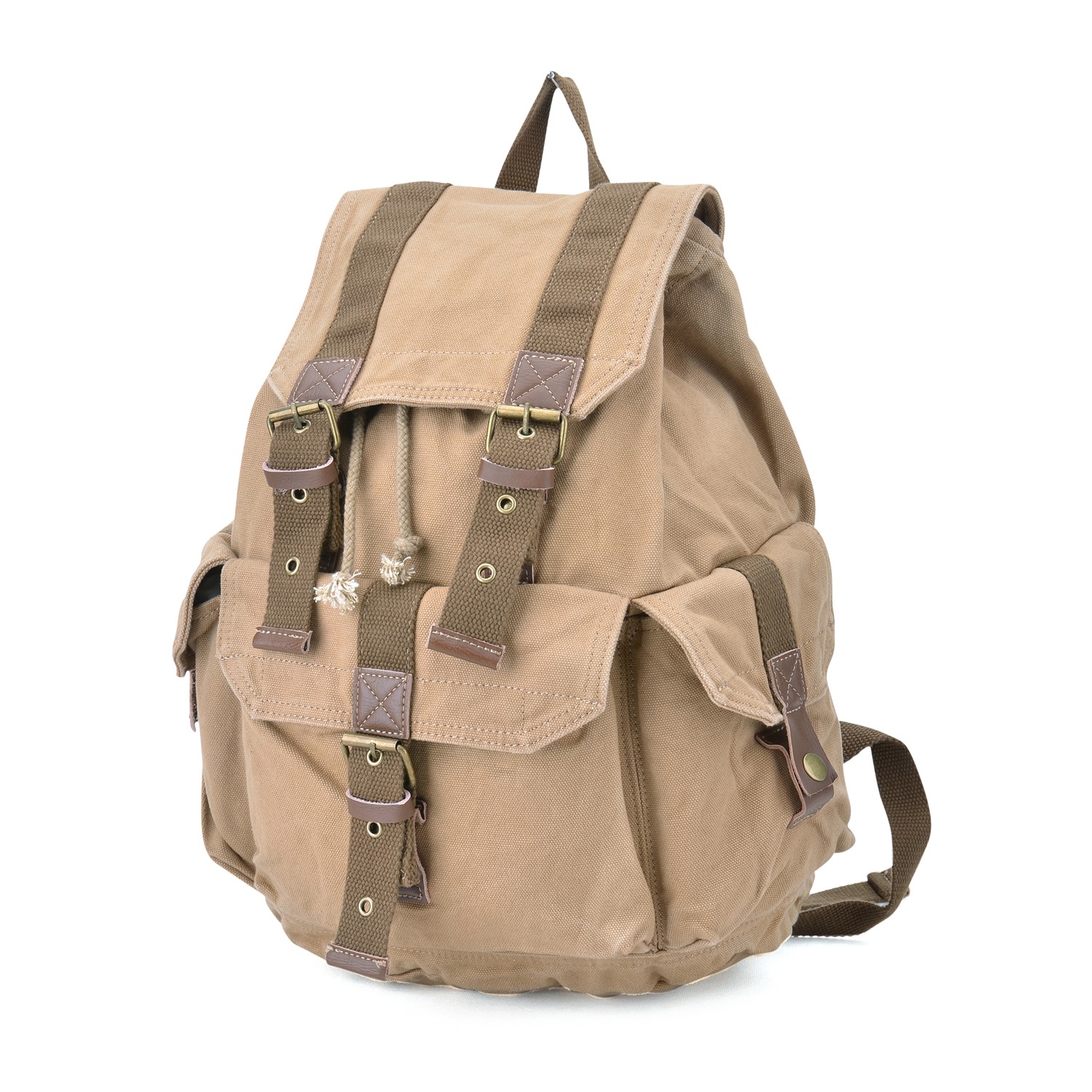 Sac à dos en toile de Gotium - Sac à dos unisexe décontracté Vintage, kaki, moyen