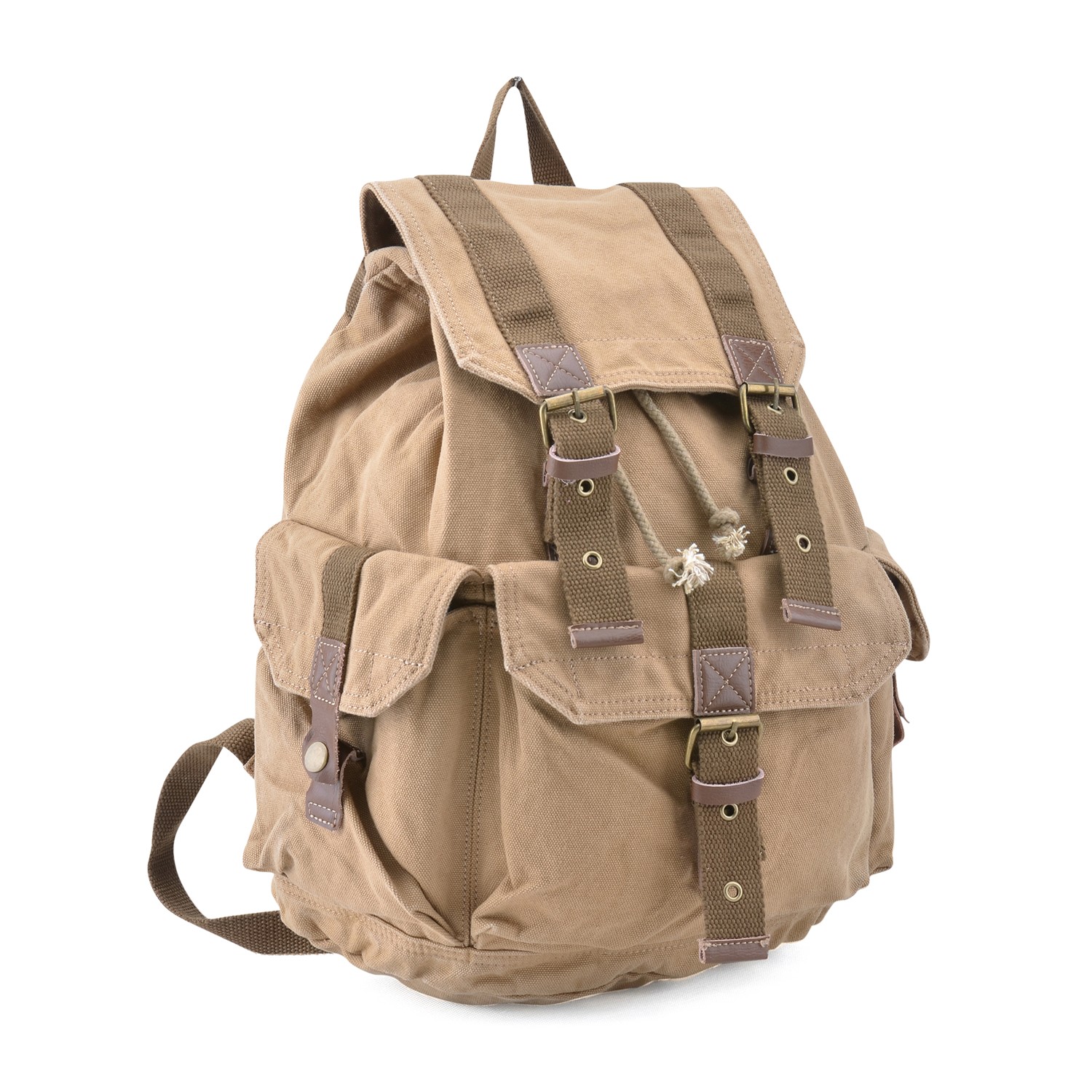 Sac à dos en toile de Gotium - Sac à dos unisexe décontracté Vintage, kaki, moyen