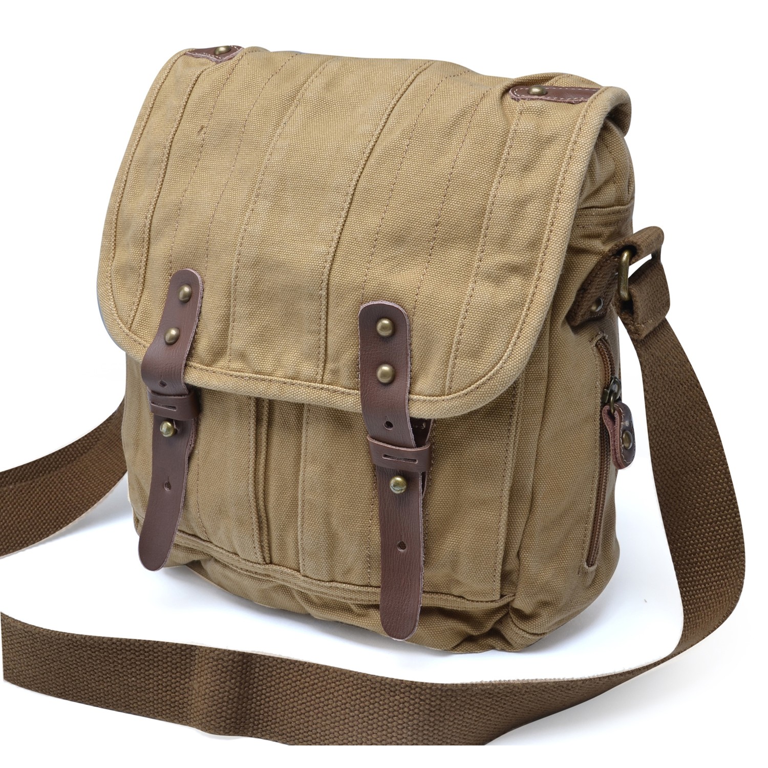 Gootium Small Vintage Canvas Messenger Bag Unisex Crossbody Shoulder  Satchel, Khaki