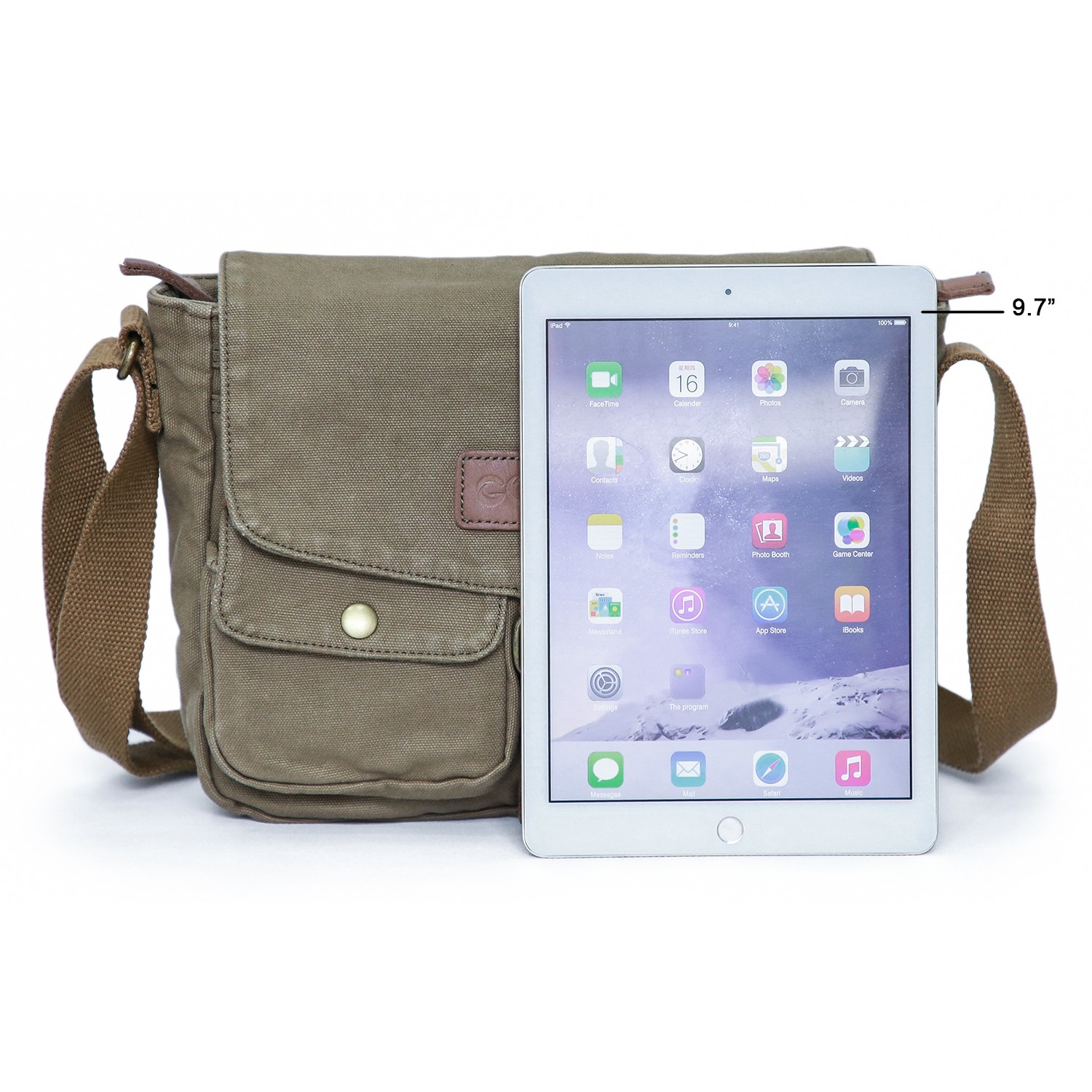 Sac messager en toile de Gotium - Sac à bandoulière rétro de style militaire, vert militaire