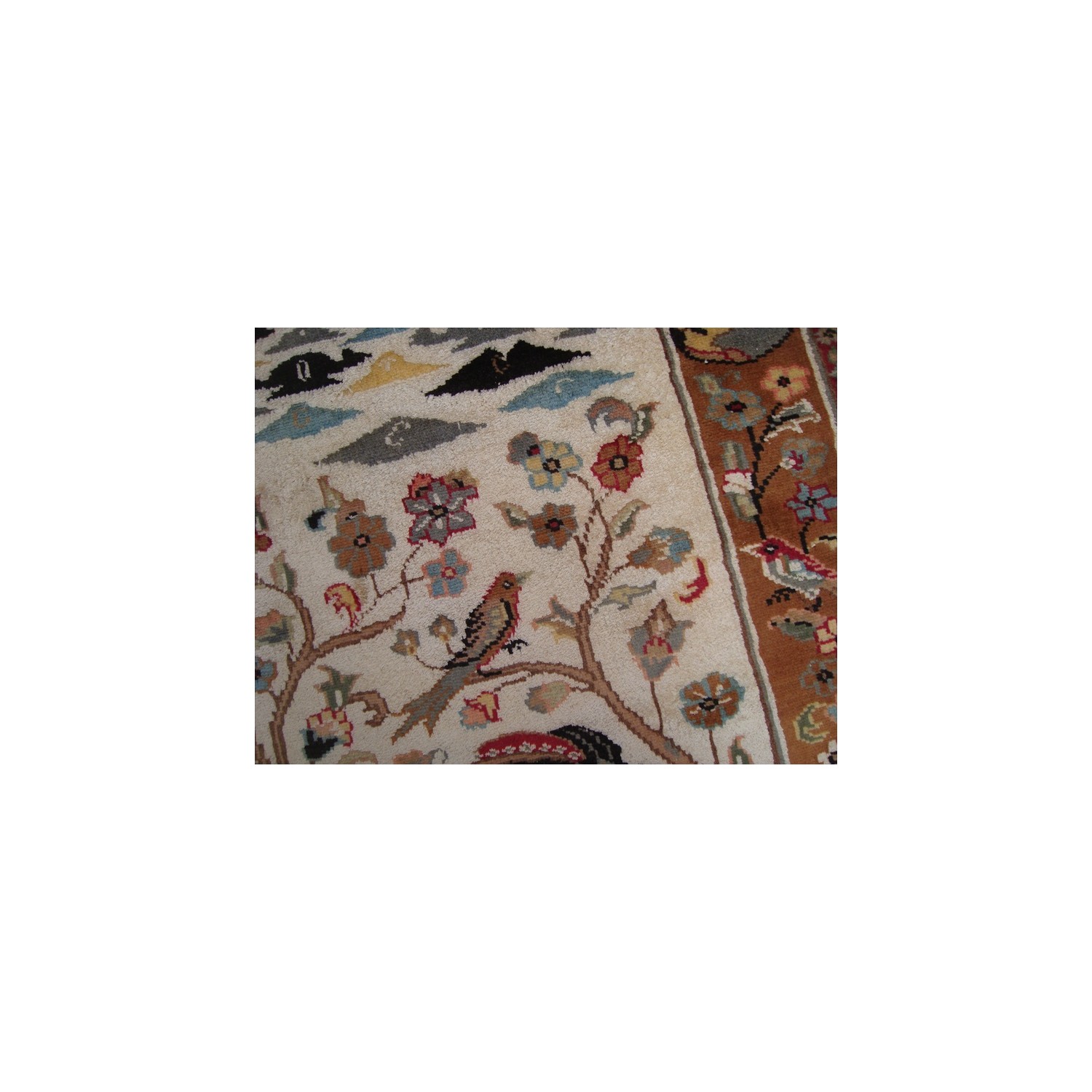 Ahmedani Love Umre Khayam King Queen Love Story Hand Knotted Wall Rug Wool Silk Carpet 4.11' x 3.1' Area Rug - Ivory