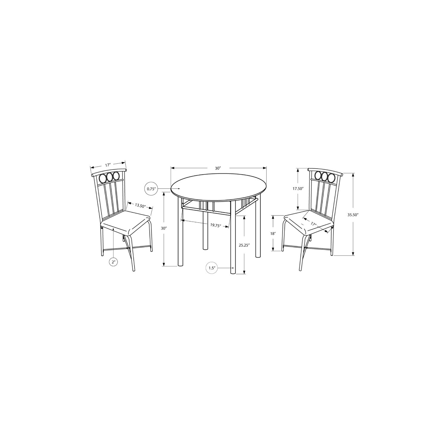 DINING SET - 3PCS SET / BLACK METAL AND TOP